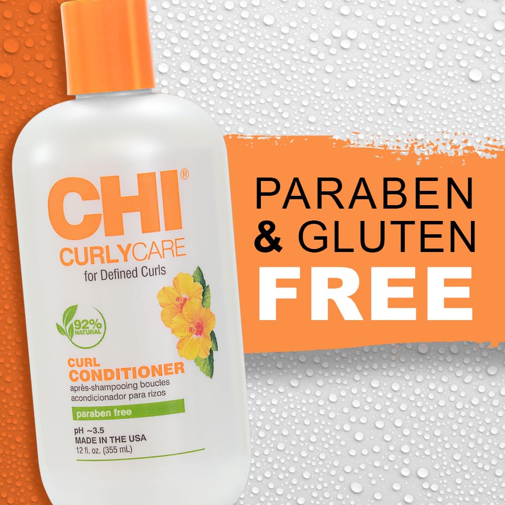 CHI CurlyCare Curl Conditioner, Hydrates Curls, Reduces Frizz & Increases Elasticity & Strength, Sulfate, Paraben, & Cruelty-Free, 12 Oz