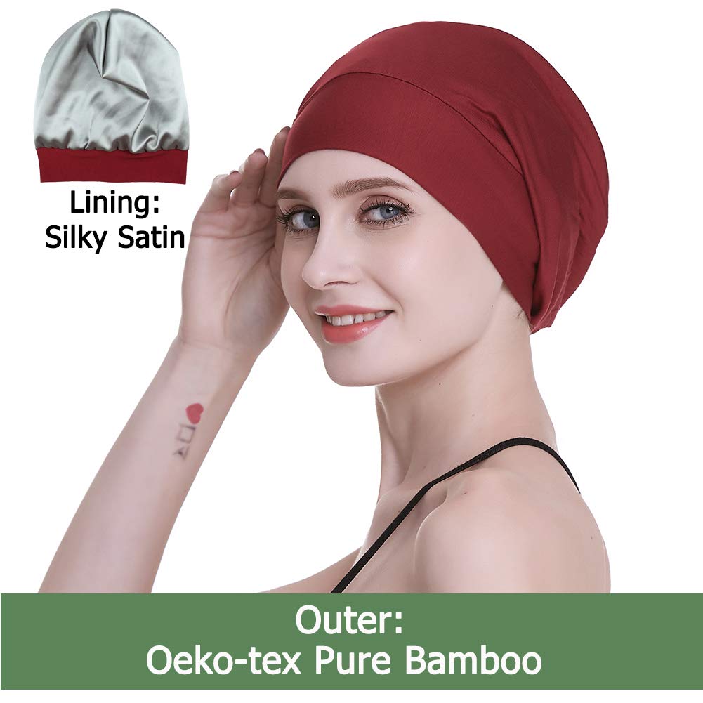 Soft Sleep Cap Protect Hair Bonnet Gifts for Daughter Night Headwear Burgundy