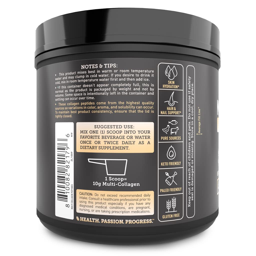 Premium Multi Collagen Peptides Protein Powder (1, 2, 3, 5 & 10) with Vitamin C, Biotin, Hyaluronic Acid, for Hair Skin and Nails - Marine, Bovine, Chicken & Eggshell (Vanilla, 45 Servings)