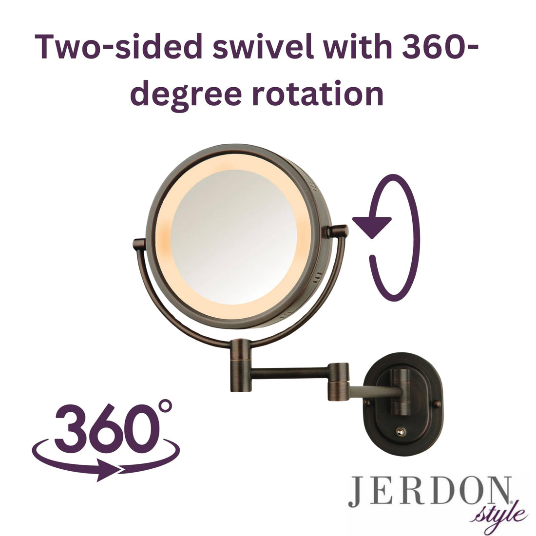 Jerdon HL65BZ 8-Inch Lighted Wall Mount Makeup Mirror with 5x Magnification, Bronze Finish