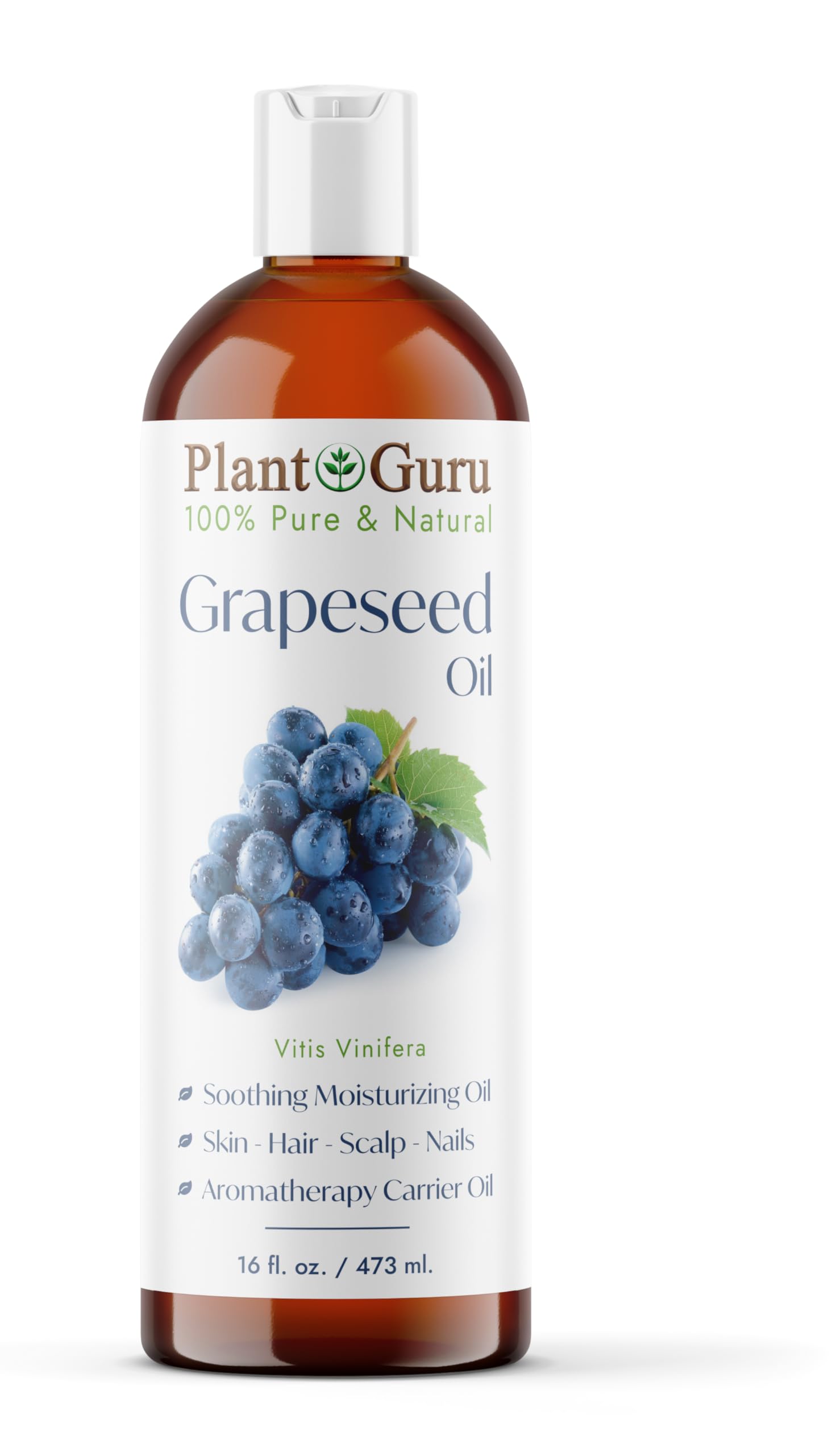 Grapeseed Oil 16 fl. oz. Cold Pressed 100% Pure Natural Carrier For Skin, Body, Face, and Hair Growth Moisturizer. Great For Creams, Lotions, Lip balm and Soap Making.