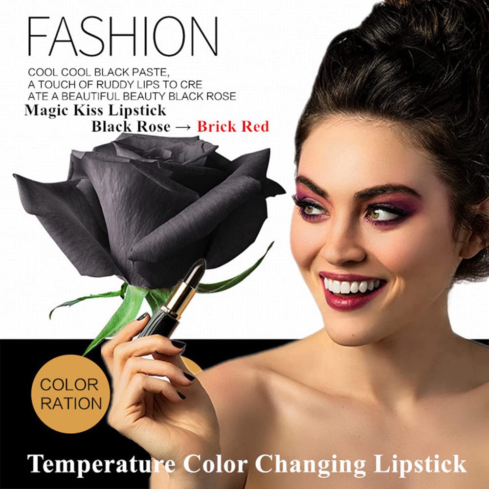 Go Ho Black Color Changing Magic Lipstick,Natural Lip Stain Gloss Moisturizing Long Lasting Lip Balm Labiales Magicos Nutritious Lipstick For Women(Black Rose Changing Red)