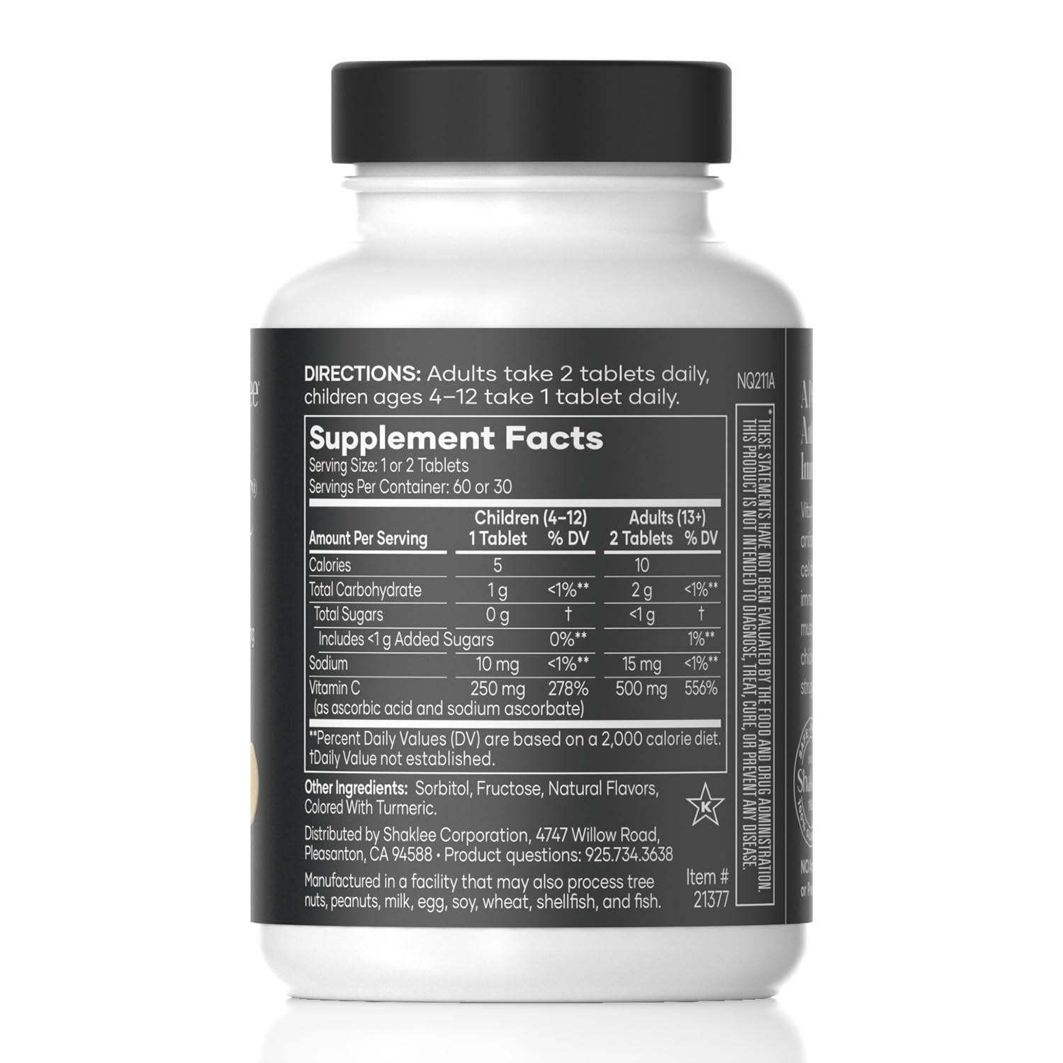 Shaklee - Chewable Vita-C 250mg - Cellular Support and Immune Boost - Lemon Flavored Vitamin C Chewable Tablets for Easy Consumption - Ideal for Children and Adults - 60 Tablets