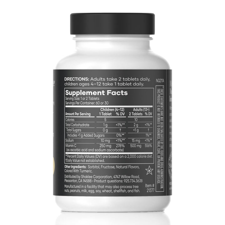 Shaklee - Chewable Vita-C 250mg - Cellular Support and Immune Boost - Lemon Flavored Vitamin C Chewable Tablets for Easy Consumption - Ideal for Children and Adults - 60 Tablets