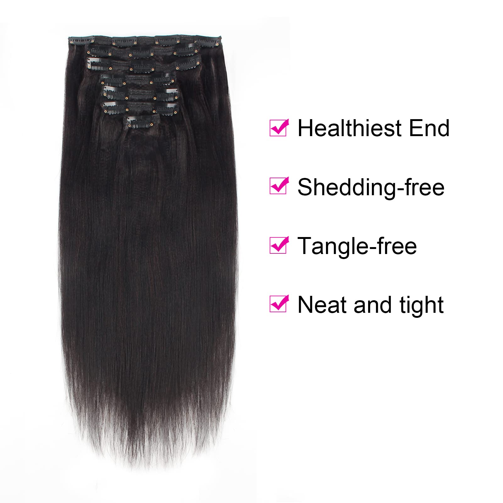 Lovrio 9A Yaki Straight Real Remy Thick 100% Clip in Human Extensions Natural Color Full Head Brazilian Virgin Hair for Black Women 7 Pieces 120g, YK 16