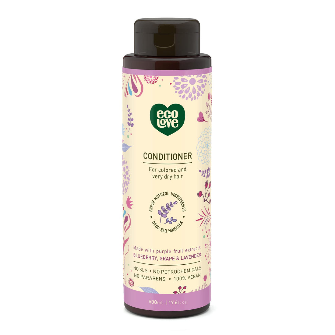 Purple : ecoLove Purple Collection Conditioner for colored and very dry hair - Blueberry, Grape & Lavender. 100% VEGAN (17.6 Oz)