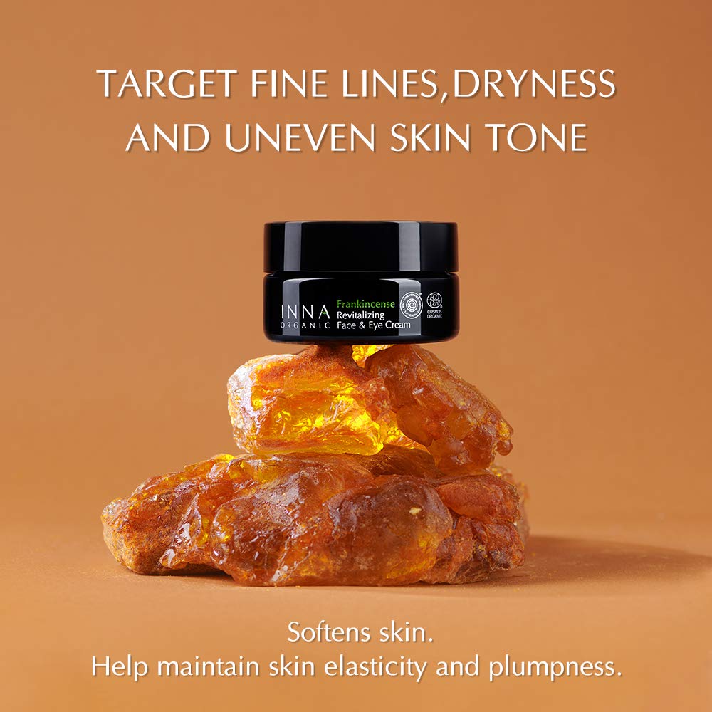 INNA ORGANIC FRANKINCENSE REVITALIZING FACE & EYE CREAM, Anti-aging, Wrinkle Care, Moisturizing, Luxury Clean Beauty, Certified Organic, 1.7 fl.oz.