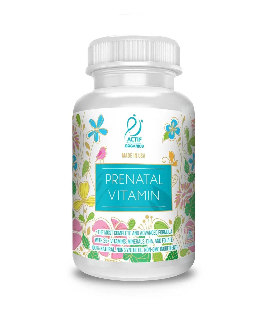 ACTIF Organic Prenatal Vitamin with 30+ Organic Vitamins, 100% Natural, DHA, EPA, Omega 3, and Organic Herbal Blend - Non-GMO, 90 Count