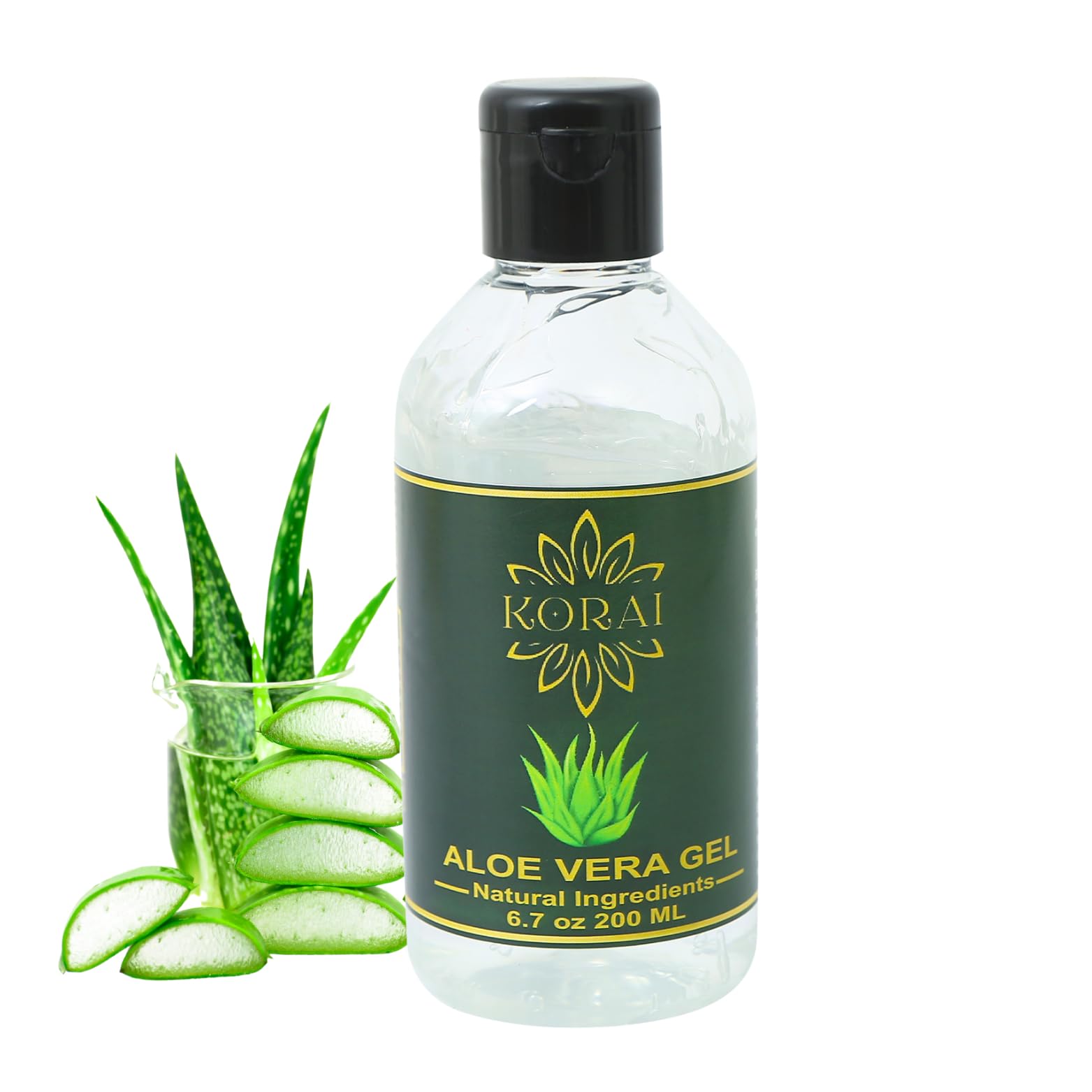 KORAI Aloe Vera Gel from freshly cut 99% Pure Aloe Vera Gel-Natural Ingredients-Vegan, Unscented - For Face, Skin and Hair