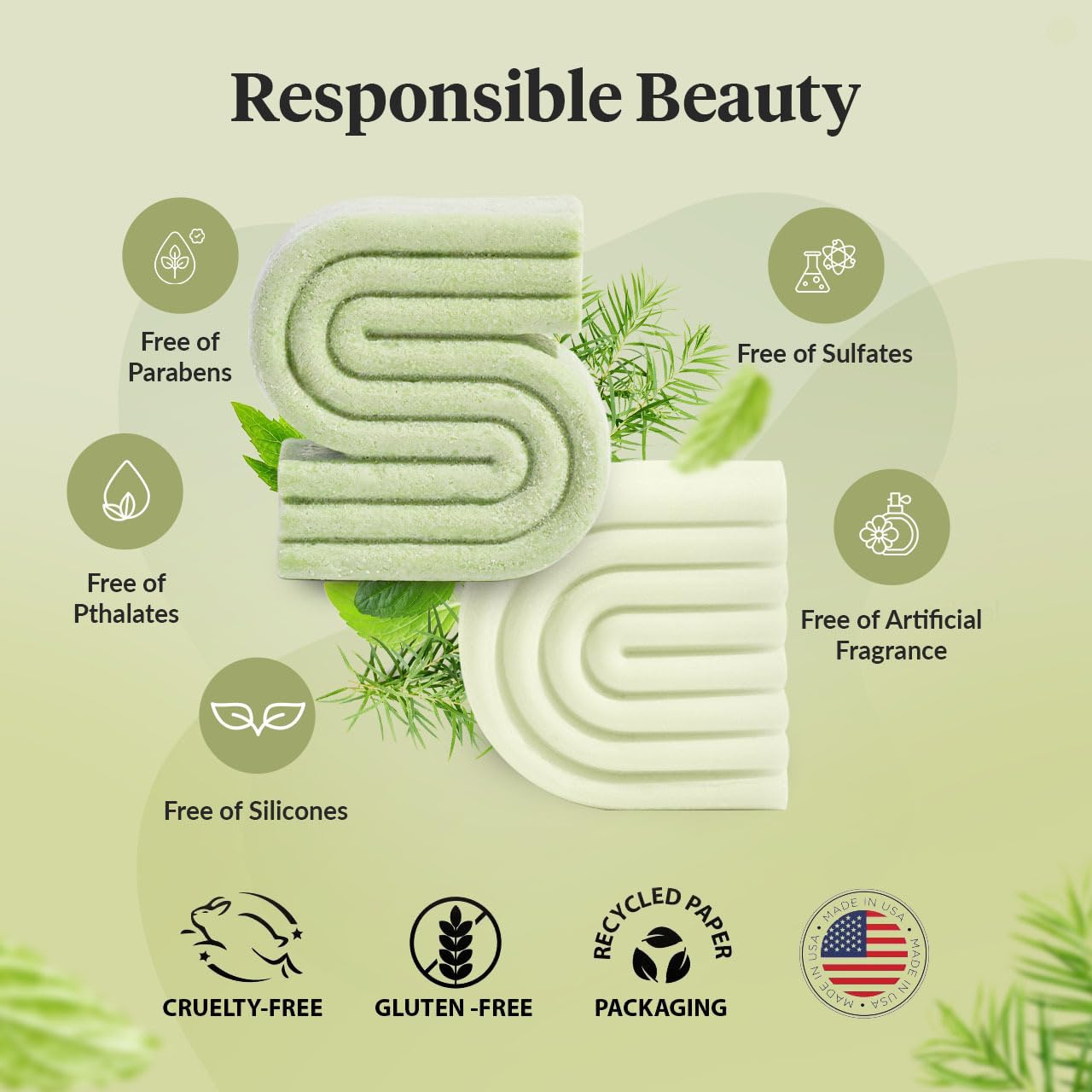 Kitsch Tea Tree & Mint Shampoo and Conditioner Bar Set, Hair Color Safe, Zero Waste, Vegan, Eco Friendly, Made in US, For All Hair Types, Paraben Free & Sulfate Free - 2pcs