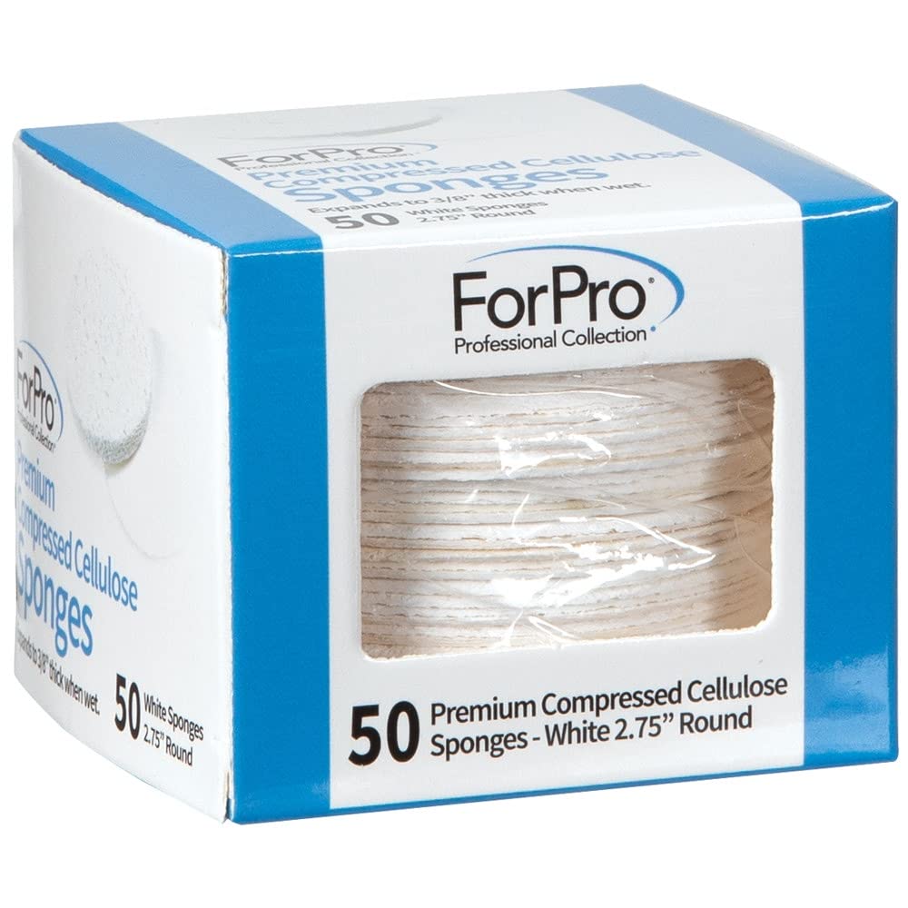 ForPro Premium Compressed Facial Sponges, 50-Count Cellulose Sponges for Facial Cleaning, Exfoliating and Makeup Removal, 2.75 Round, White