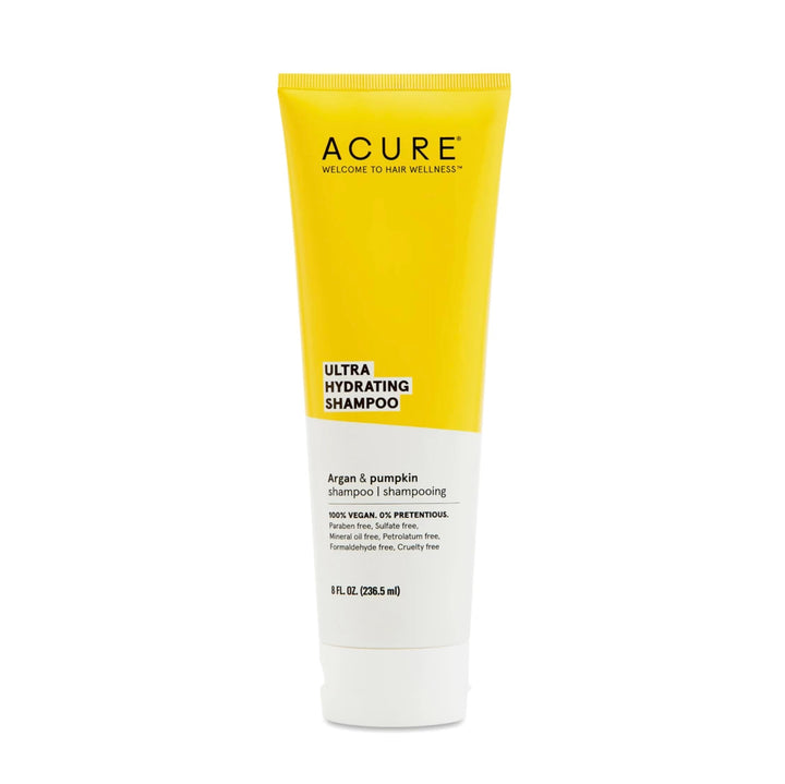 Acure Ultra Hydrating Shampoo 100% Vegan, Ultra Hydrating Moisture & Omega Fatty Acids, Yellow Argan Oil & Pumpkin, 8 Fl Oz