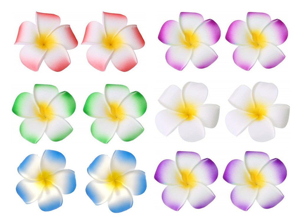 Hawaiian Plumeria Rubra Hair Clip,Foam Artificial Tropical Flower Hairpin Barrette Hair Accessories for Luau Beach Party(12pcs with 6 Colors)