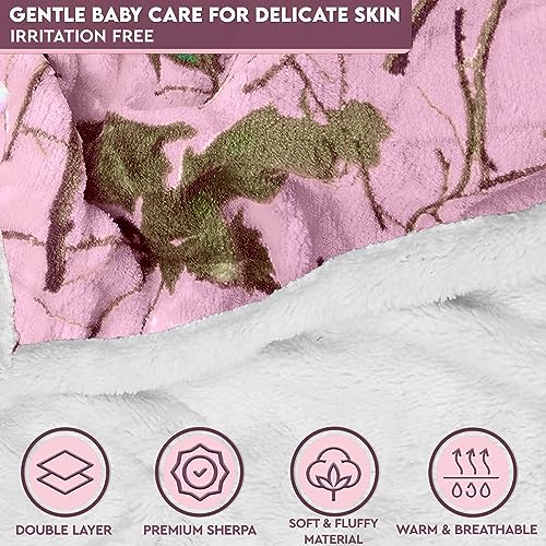 Ultra Soft Sherpa Fleece Camo Throw Blanket | Cozy, Plush Baby Blanket for Kids | Reversible with Camo Prints | Washable | Wide Size for Extra for Warmth & Comfort | Cute Baby Shower Present