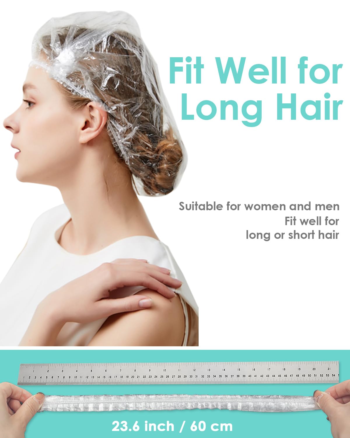 Auban 80 PCS Shower Cap Disposable Extra Large,Bath Caps Clear Waterproof Plastic Elastic Hair Bath Cap Hotel Travel Essentials Accessories Deep Conditioning Hair Care(23.6)