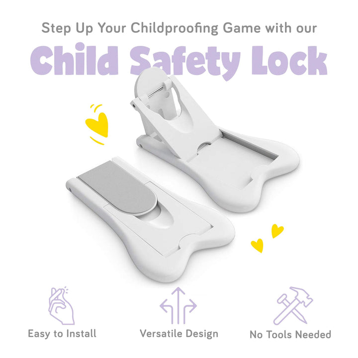 Child Safety Locks for Cabinets and Drawers, Sliding Door Lock, Easy-to-Install Cabinet Locks for Babies, Baby Cabinet Safety Latches, Set of 2, White - Ashtonbee (Pack of 2)