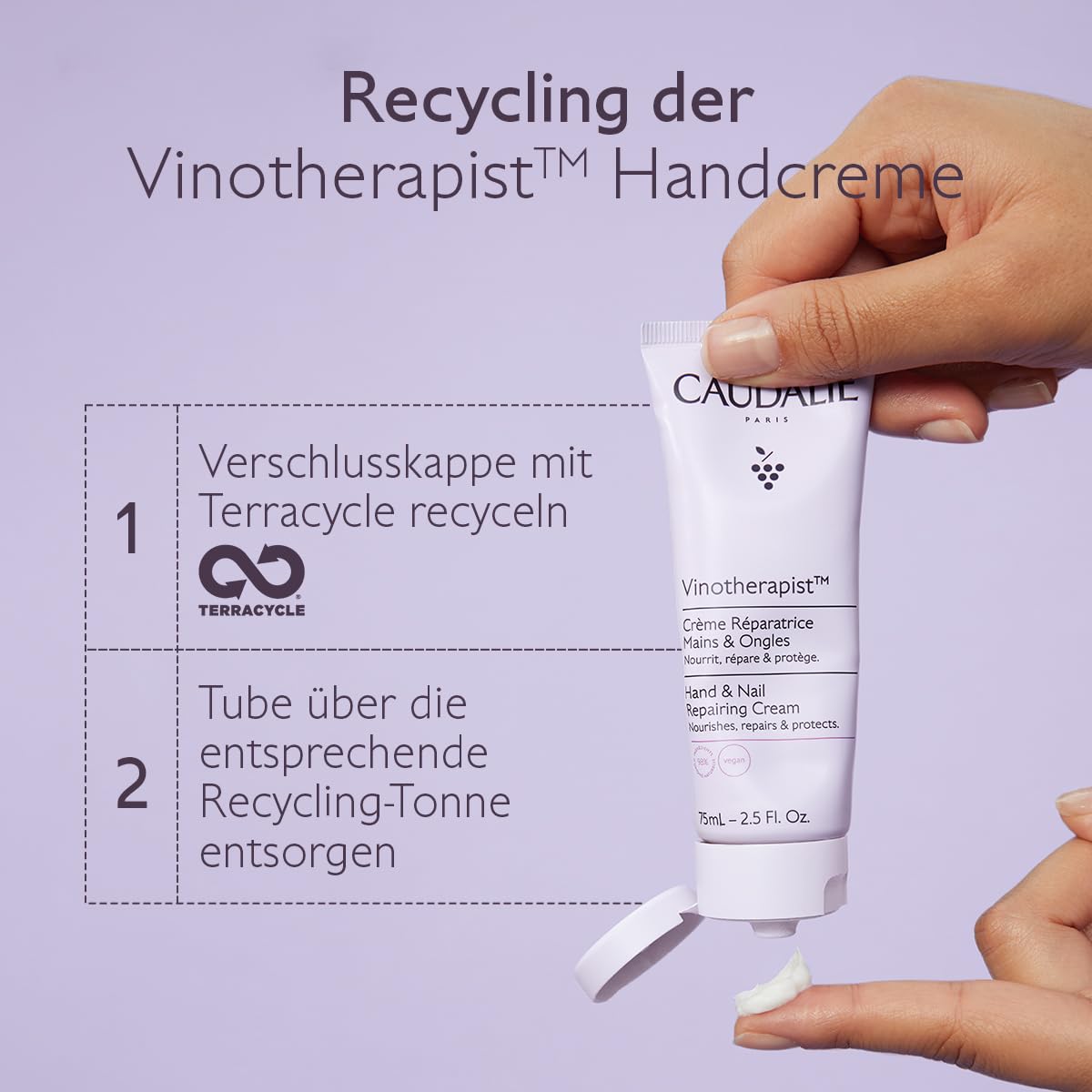 Caudalie Vinotherapist Hand and Nail Cream with Shea Butter and Grapeseed Oil, Vegan and Dermatologically Tested, 75 mL