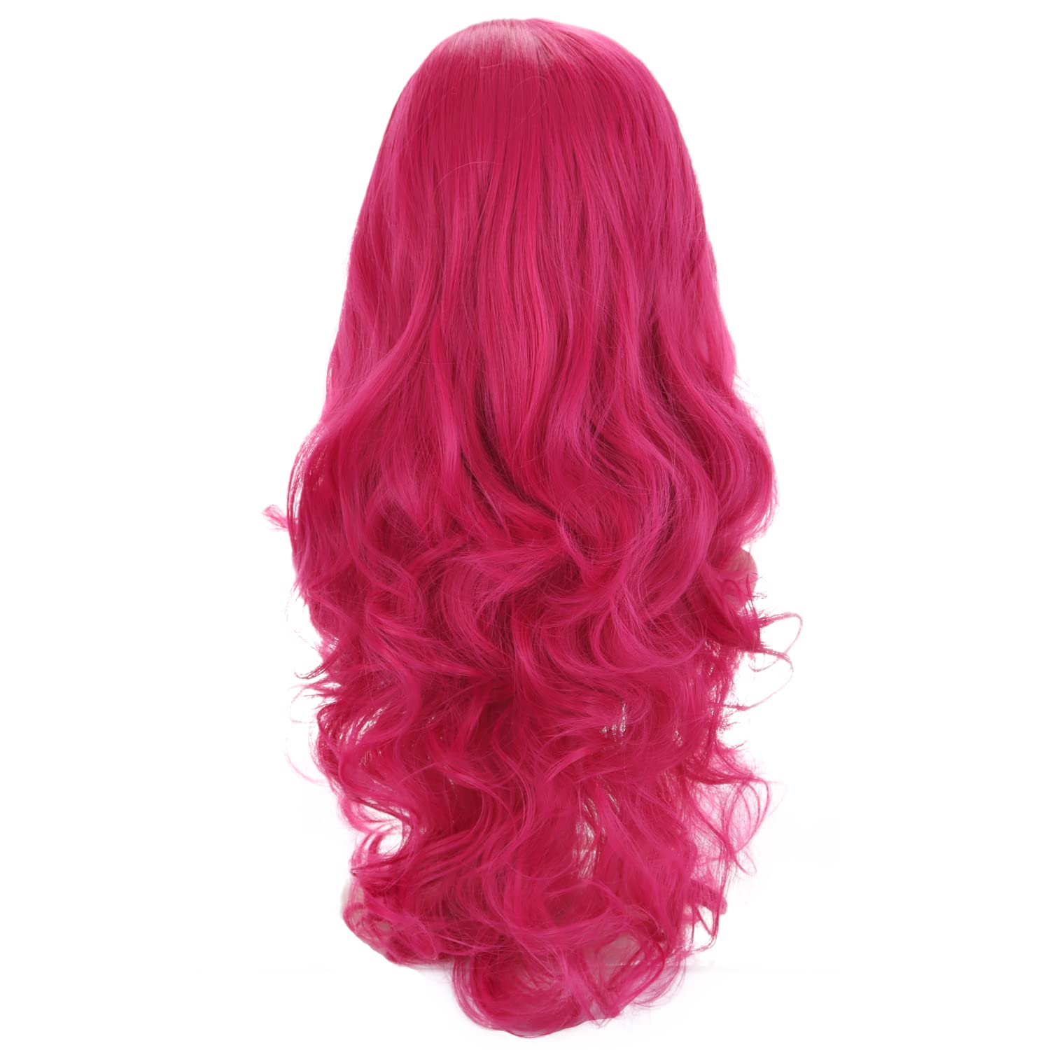 BERON 24 Stylish Long Curly Hot Pink Hair Wig Party Perruque (Hot Pink)