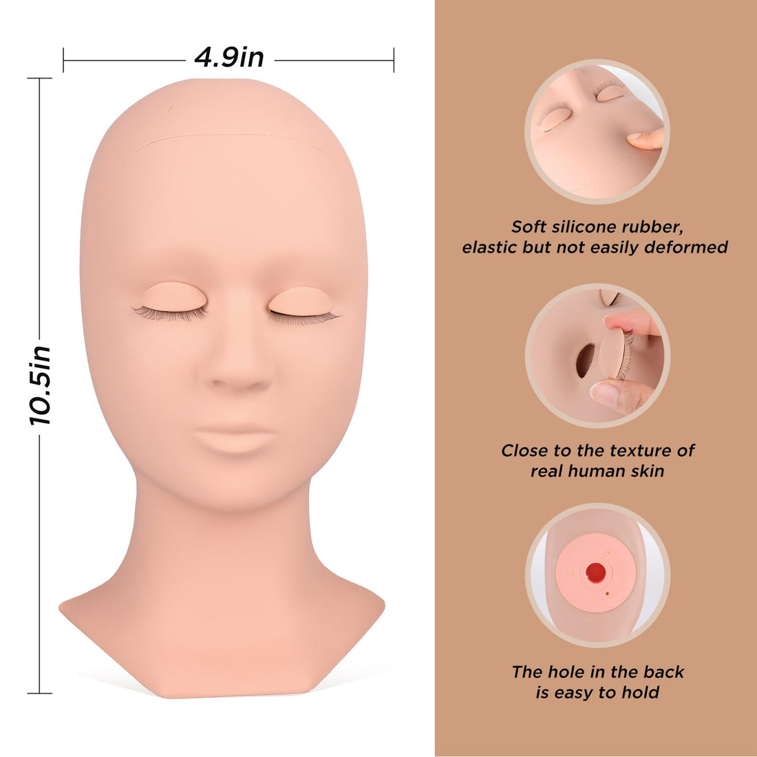 BEYELIAN Lash Mannequin Head Replaced Eyelids,Eyelash Extension Practice Head Kit, Training Mannequin Head with 4 Pairs Removable Eyelids, Natural Color Realistic Soft-Touch