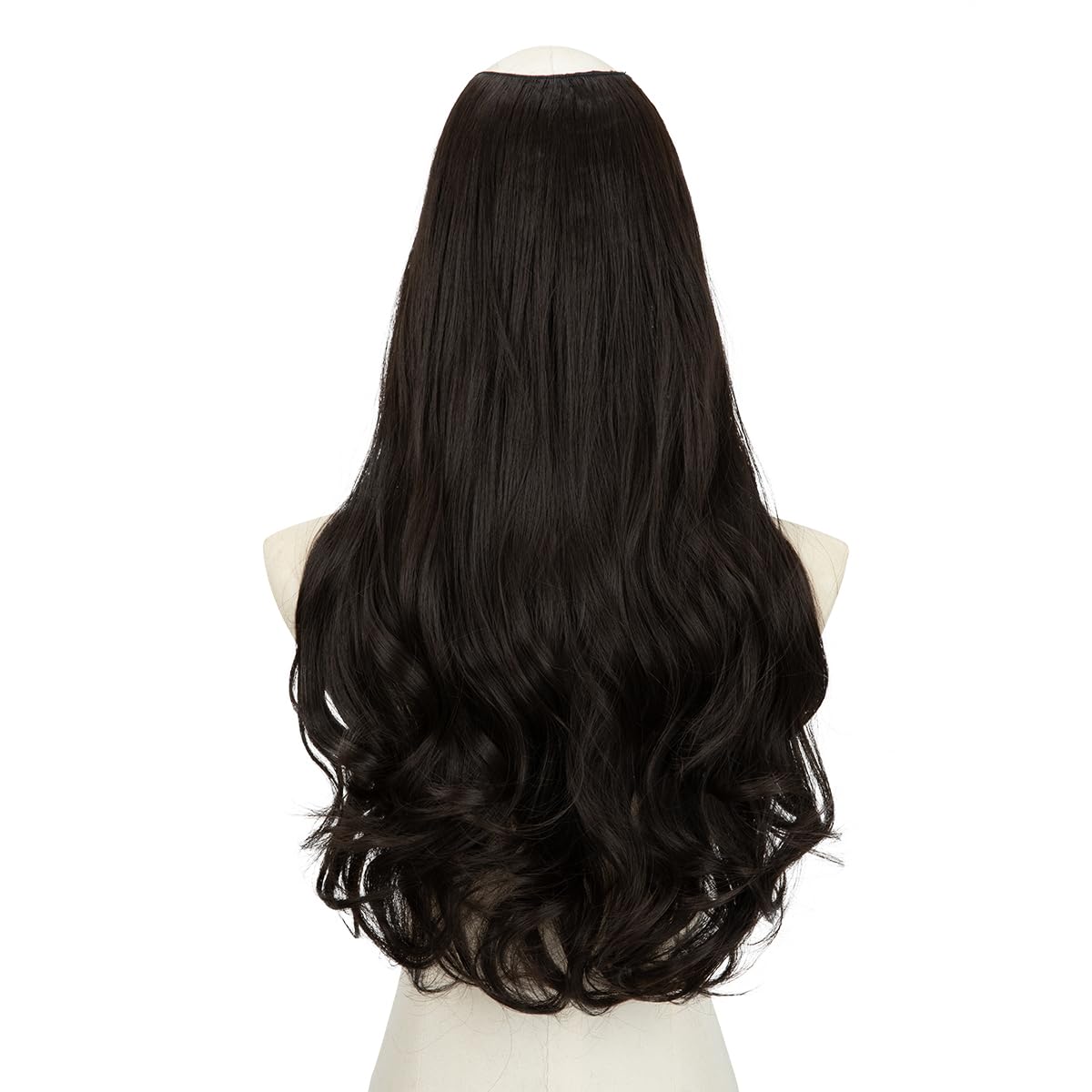 SARLA Clip in U Part Hair Extensions Synthetic Long Wavy Curly Thick Full Head Hairpiece for Women Black Brown 24 Inch