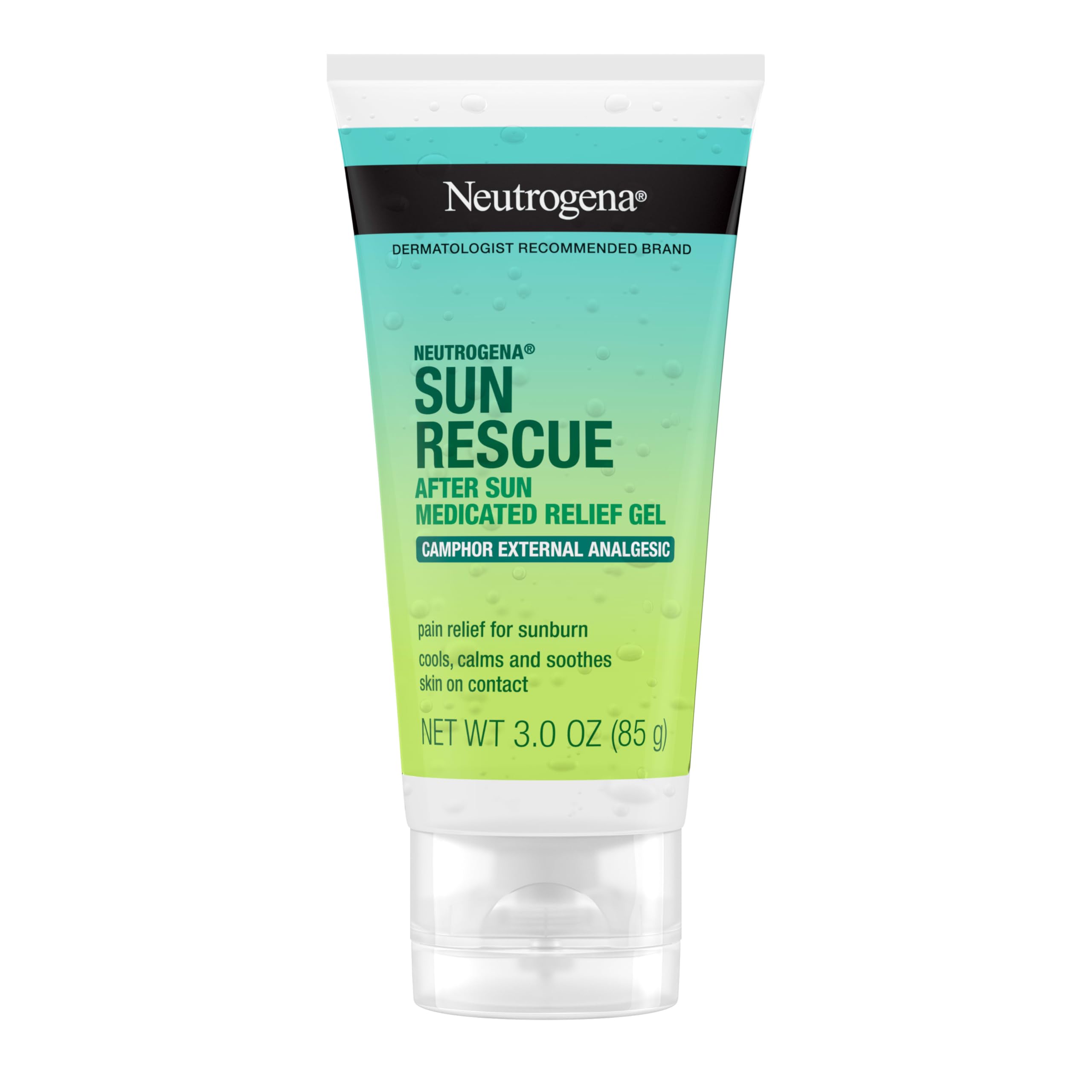 Neutrogena Sun Rescue After Sun Medicated Relief Gel with 0.45% Camphor External Analgesic for Cooling & Soothing, Painful Sunburn & Itch Relief, Fragrance-Free 3 Oz