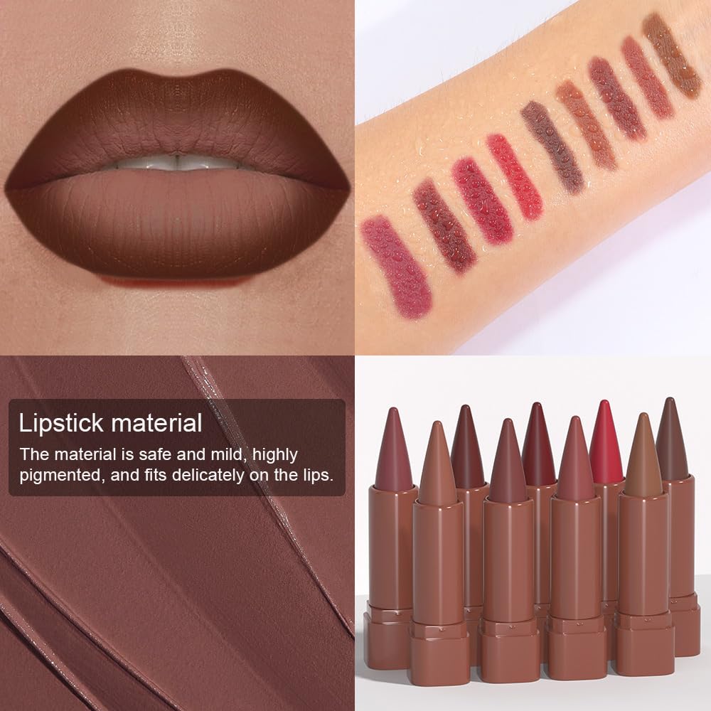 JUAAZIN Maroon Gradient Matte Lipstick Crayon Lip Liner pencil, Flawless Contour Gradual Ombre Effect lip Pencil, for Women Long Lasting Waterproof Smudge Proof Lipstick Pencil 05#