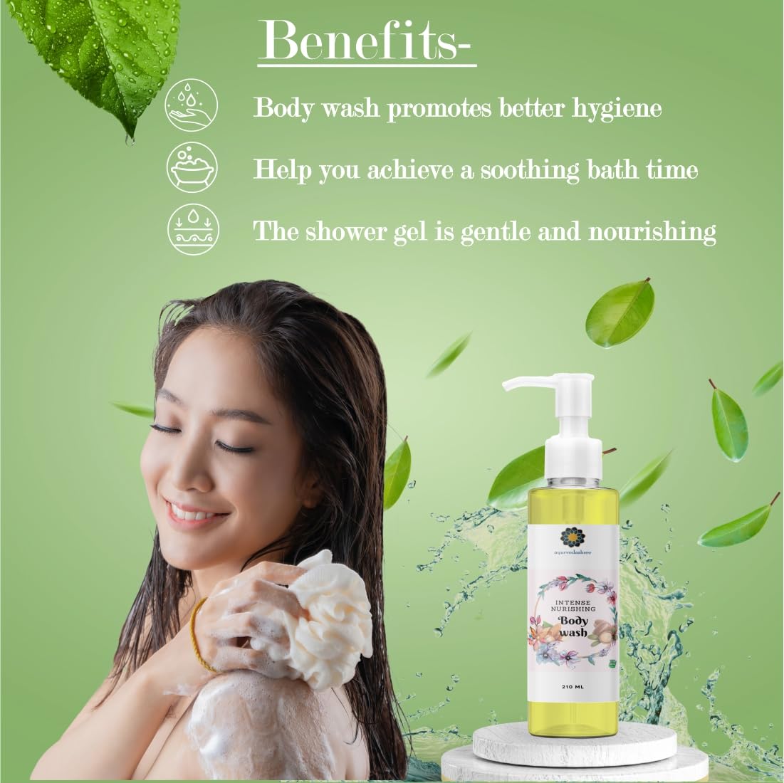 AYURVEDASHREE Intense Nourishing Bodywash Gel with Almond & Argan (210ml), Body Cleanser with Natural ingredients For All Types of Skin.