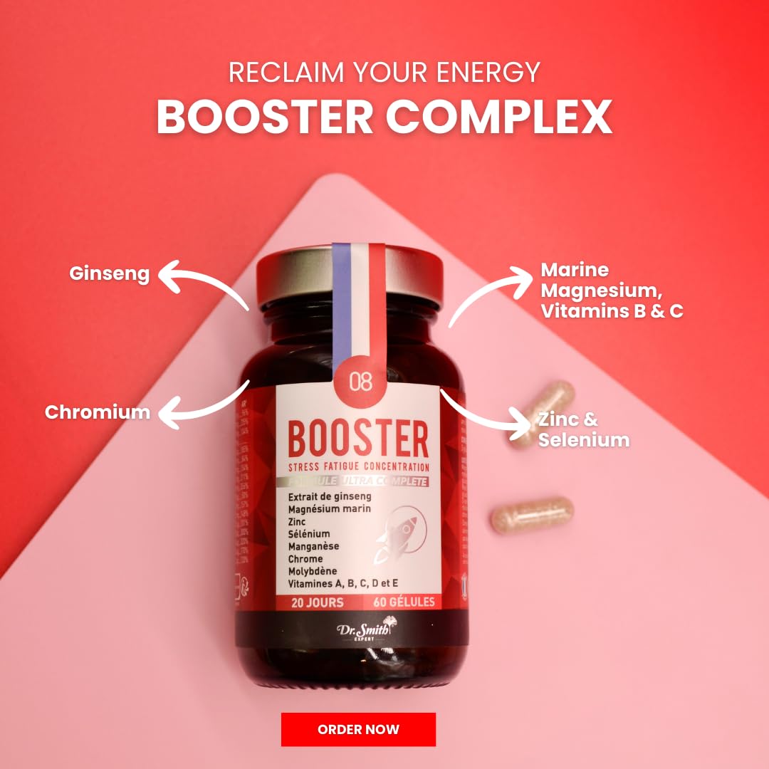 DR.SMITH EXPERT Booster Complex - Zinc, Selenium, Chromium, Marine Magnesium, Vitamin B and C - Clean Natural Ingredients - Energy Booster, Stress Reliever.
