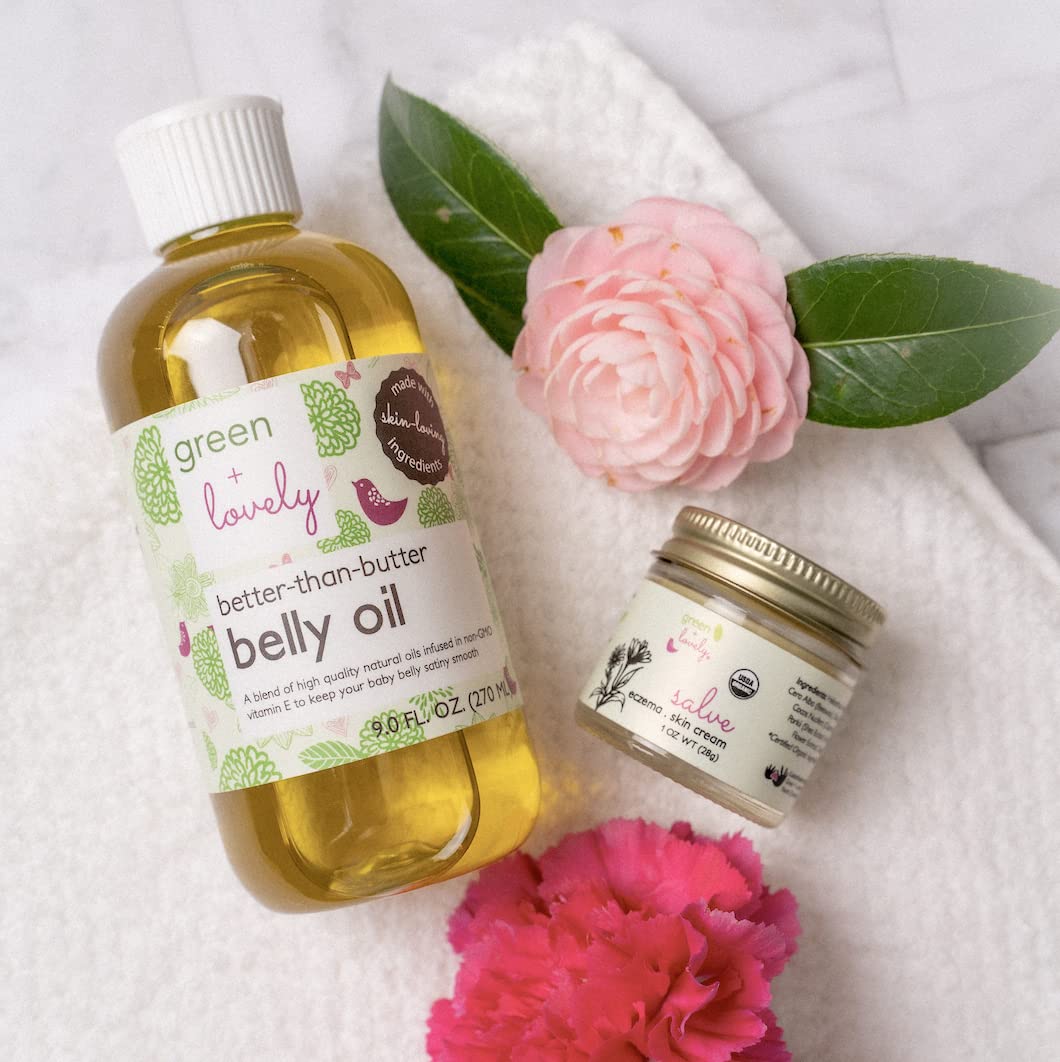 Green + Lovely Better than Butter Belly Oil Pregnancy Stretch Mark Prevention, Stretch Mark Cream, Pregnancy Must Haves, Pregnancy Essential, Enhanced Vitamin E Skin Elasticity, 9 Fl Oz Lavender