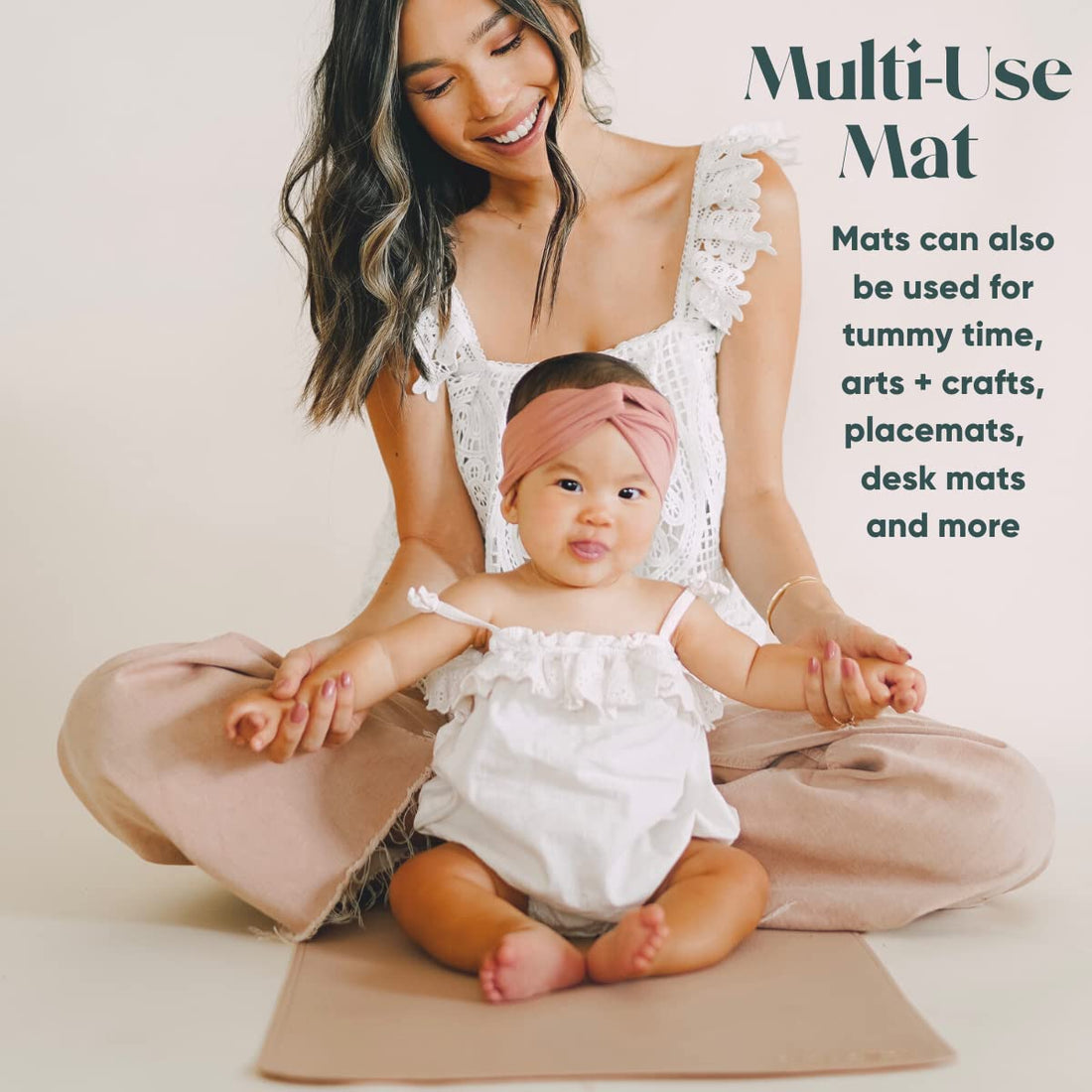 Ava + Oliver Vegan Leather Baby Changing Mat (16 X 30 in) - Multipurpose Wipeable and Portable Diaper Changing Mat - Foldable Travel Changing Mat (Cream)