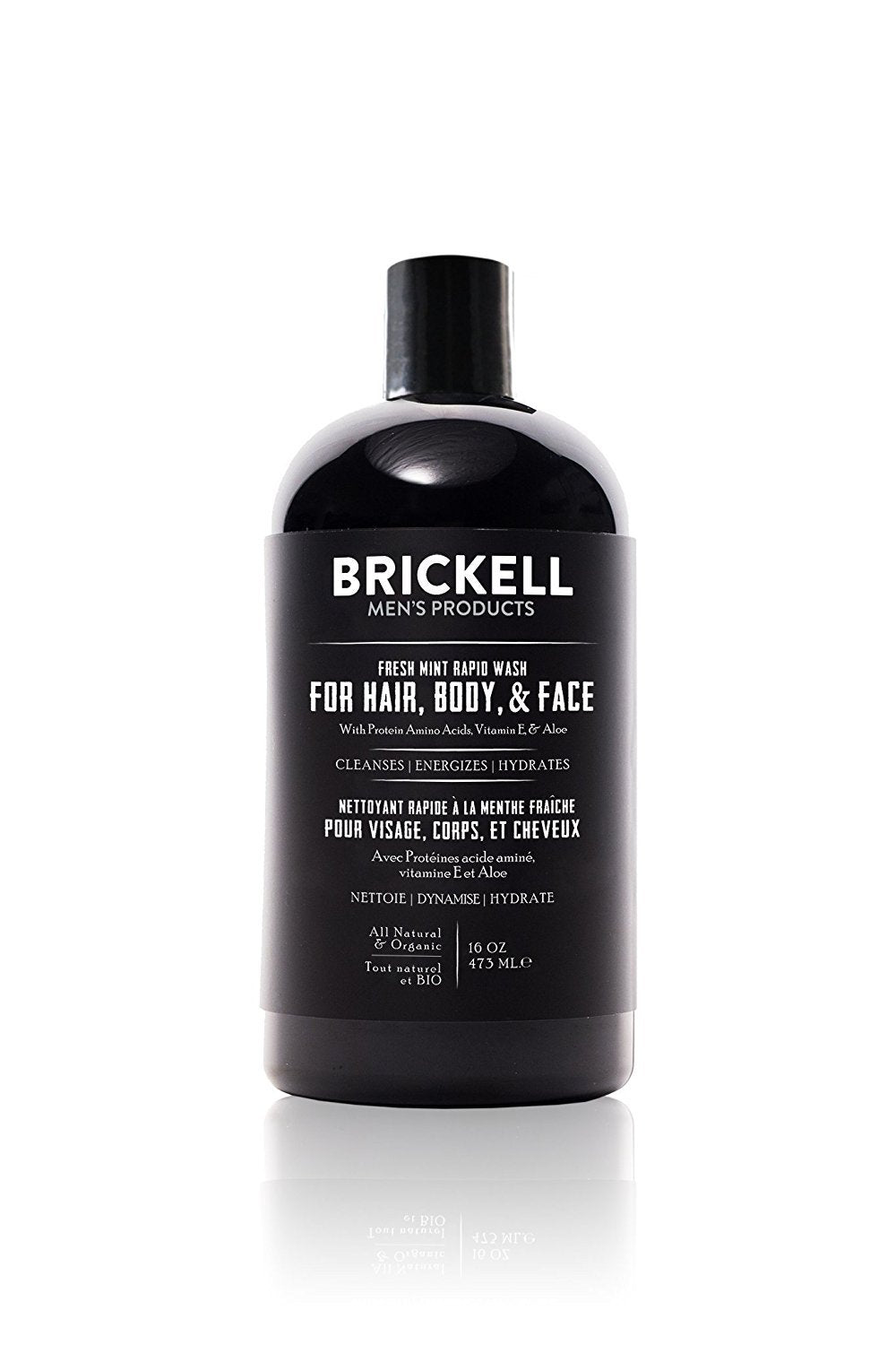 Brickell Men's Rapid Wash - Natural & Organic 3 in 1 Body Wash Gel for Men - Fresh Mint Scent -16oz