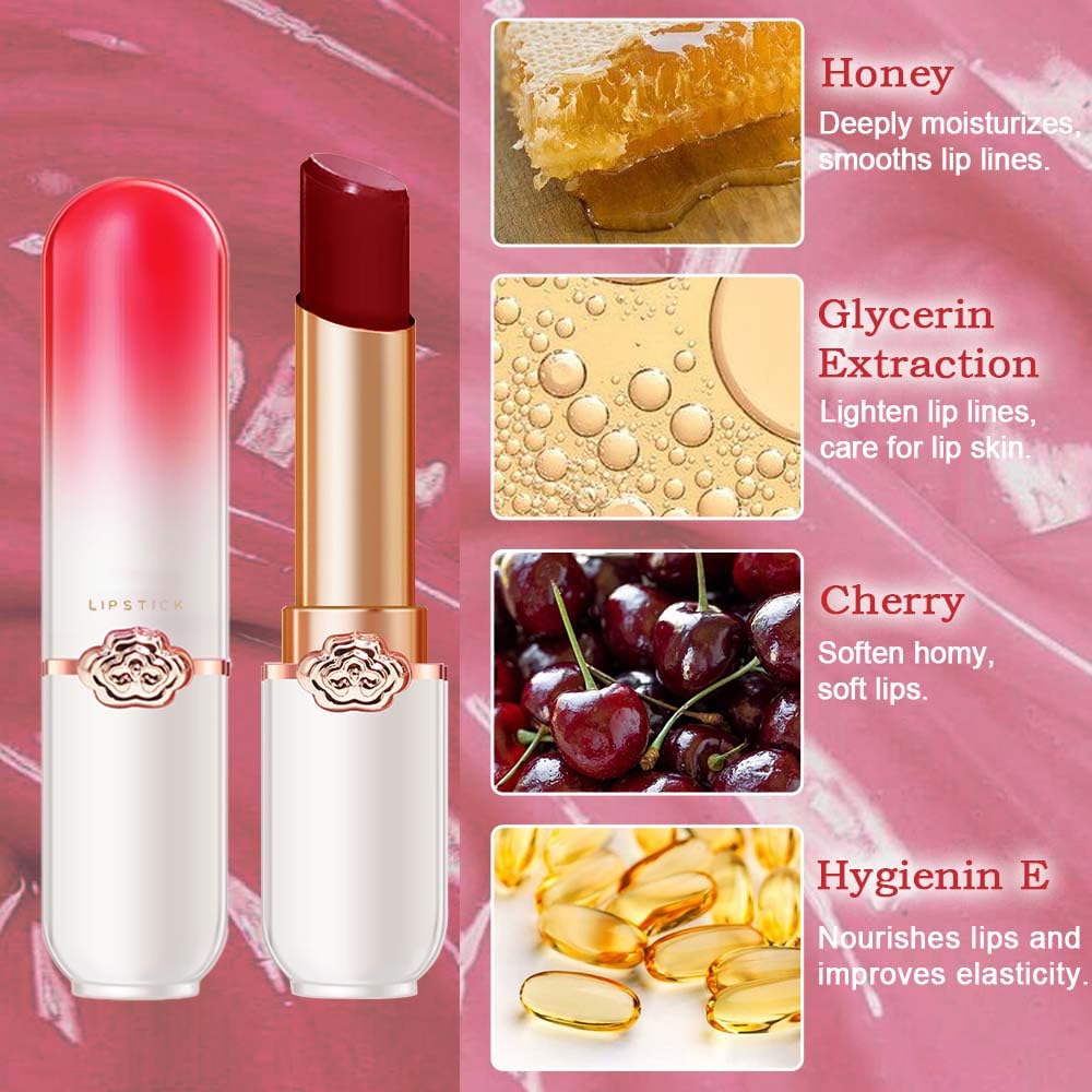 BINGBRUSH Peach Color Changing Lipstick,Moisturizer Long Lasting Lip Care Lip Balm Magic Lip Gloss Lip Tint Stain Gloss Set for Women (2 Pcs Red Cherries Lip Balm)