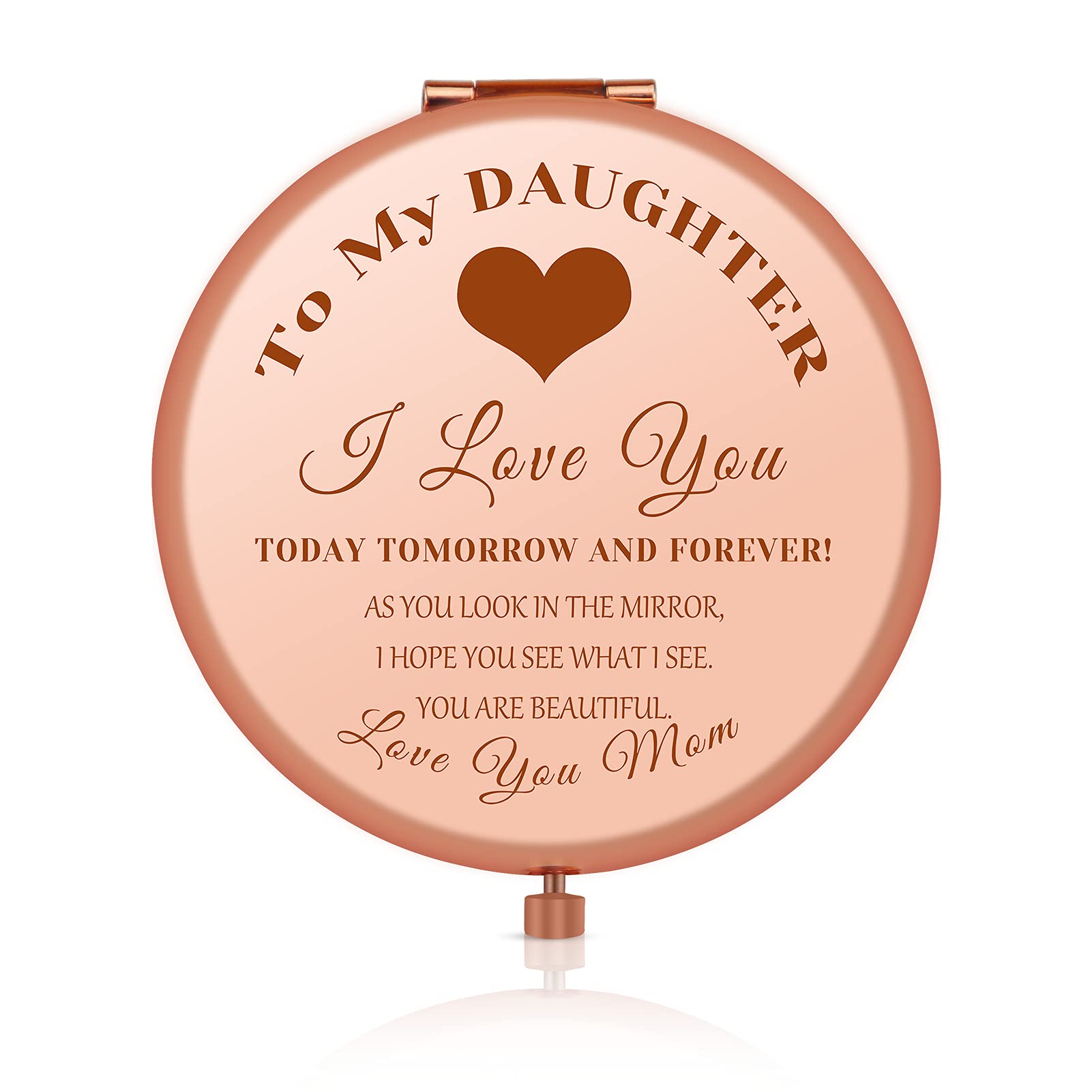 Jielahua Daughter Inspirational Gift, Daughter Gifts from Mom, Daughter Birthday Gift Ideas, Rose Gold Compact Makeup Mirror for Her, Daughter Christmas Graduation Wedding Gift, Present for Daughter