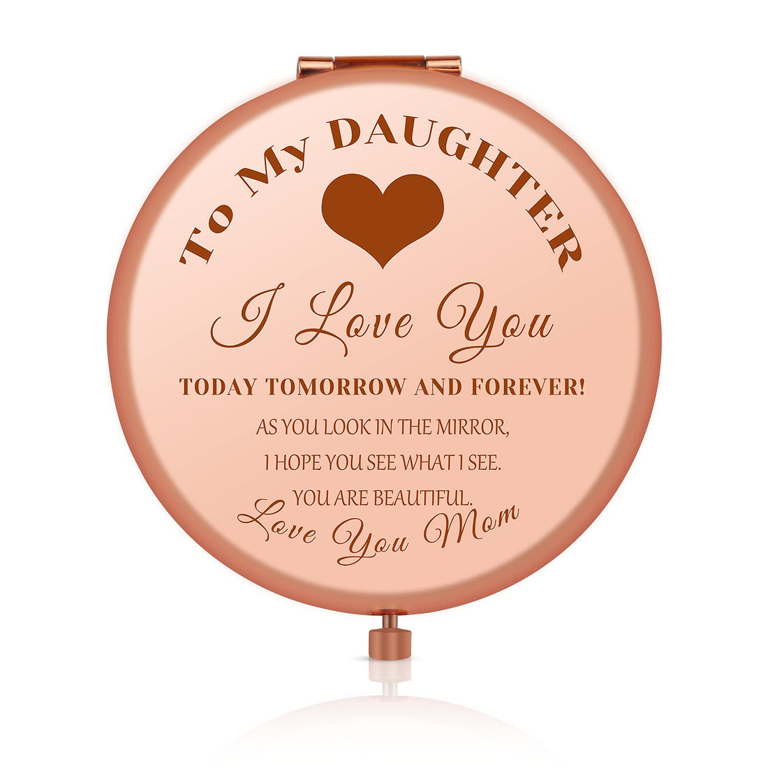 Jielahua Daughter Inspirational Gift, Daughter Gifts from Mom, Daughter Birthday Gift Ideas, Rose Gold Compact Makeup Mirror for Her, Daughter Christmas Graduation Wedding Gift, Present for Daughter