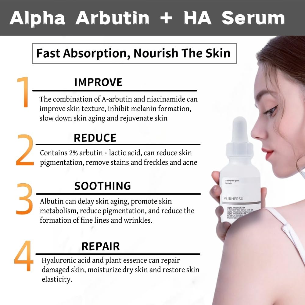 Alpha Arbutin 2% + Hyaluronic Acid Serum, Alpha Arbutin 2% Ha Face Serum For Fine Lines & WrinkleAnd Acne,Women Moisturizing Hyaluronic Acid Serum .30 ML