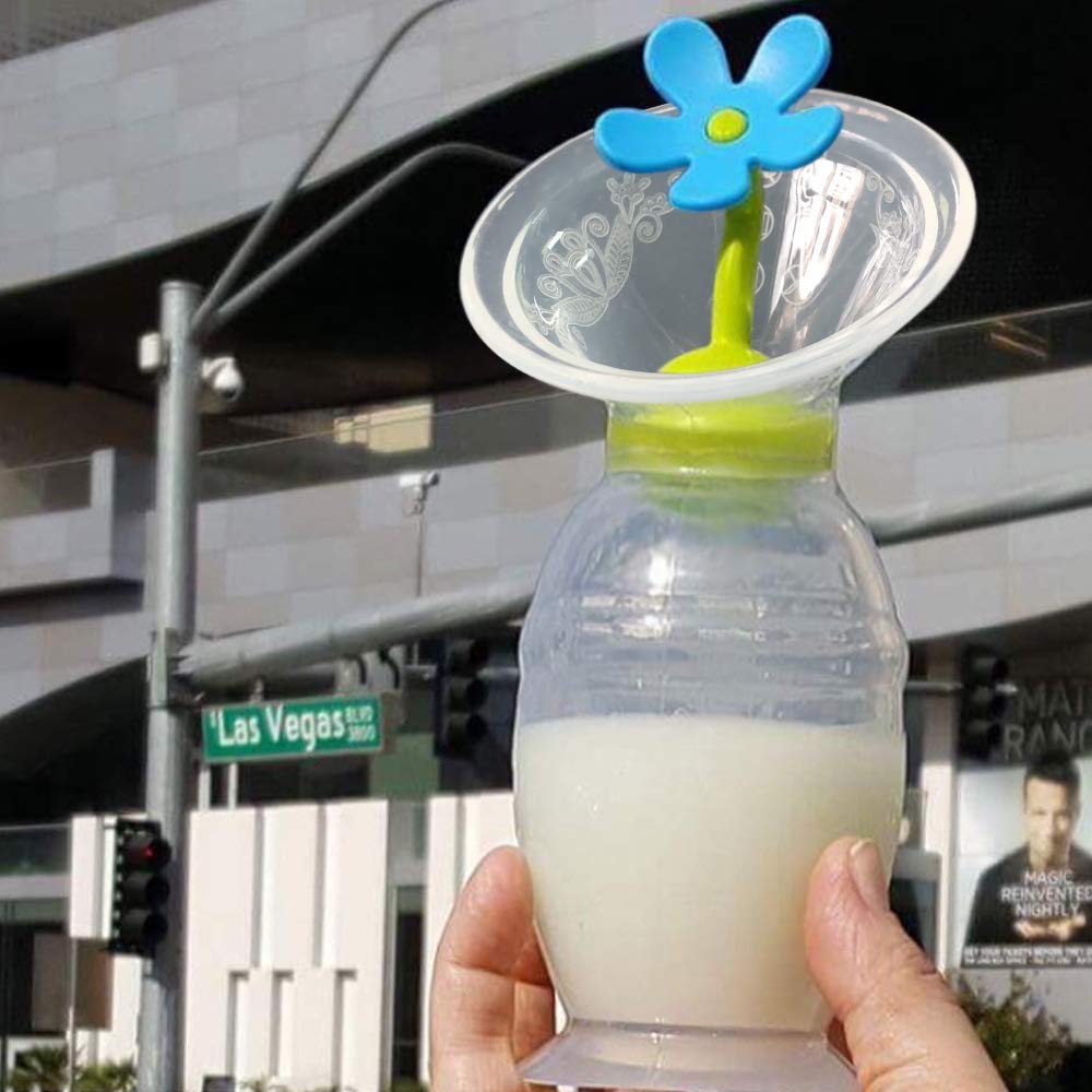 Haakaa Manual Breast Pump with Suction Base and Flower Stopper 100% Food Grade Silicone BPA PVC and Phthalate Free (5oz/150ml) (Blue)