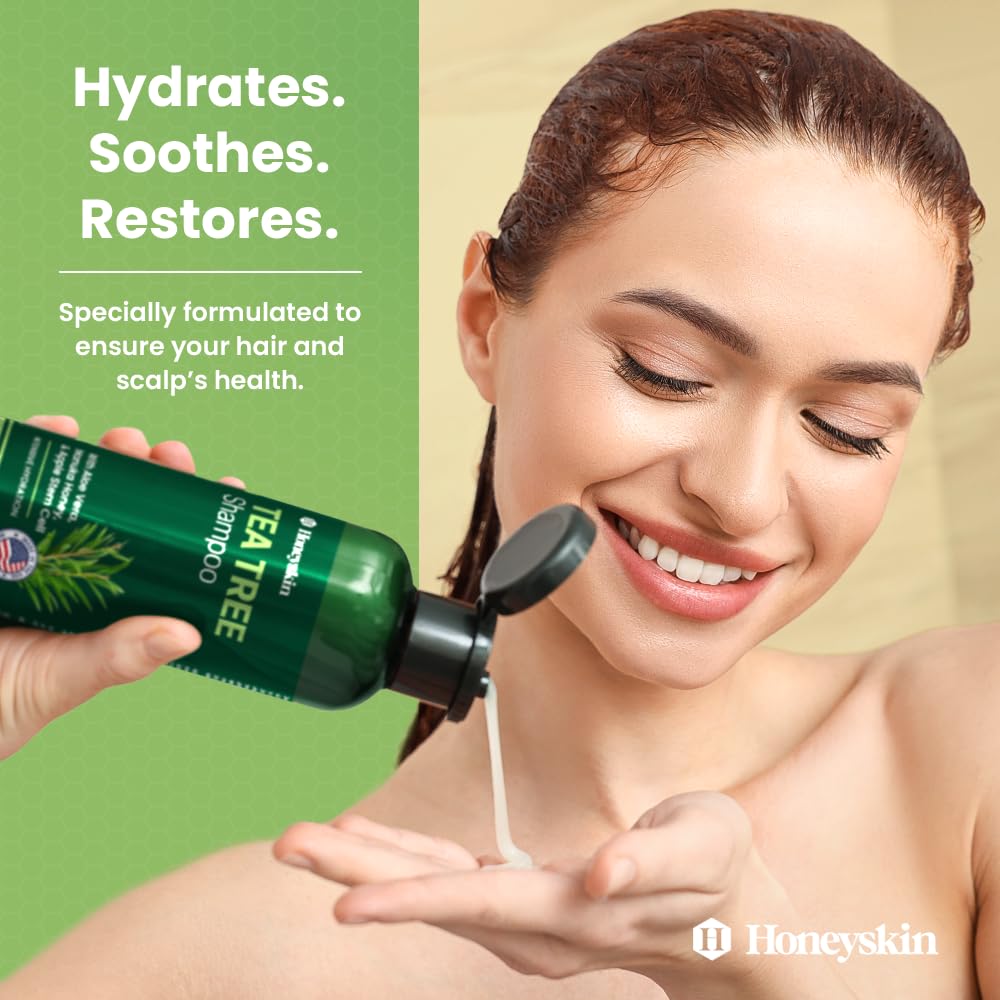 Organic Tea Tree & Mint Shampoo - Hydrating for Damaged, Itchy, Flaky Hair and Dandruff - Sulfate-Free