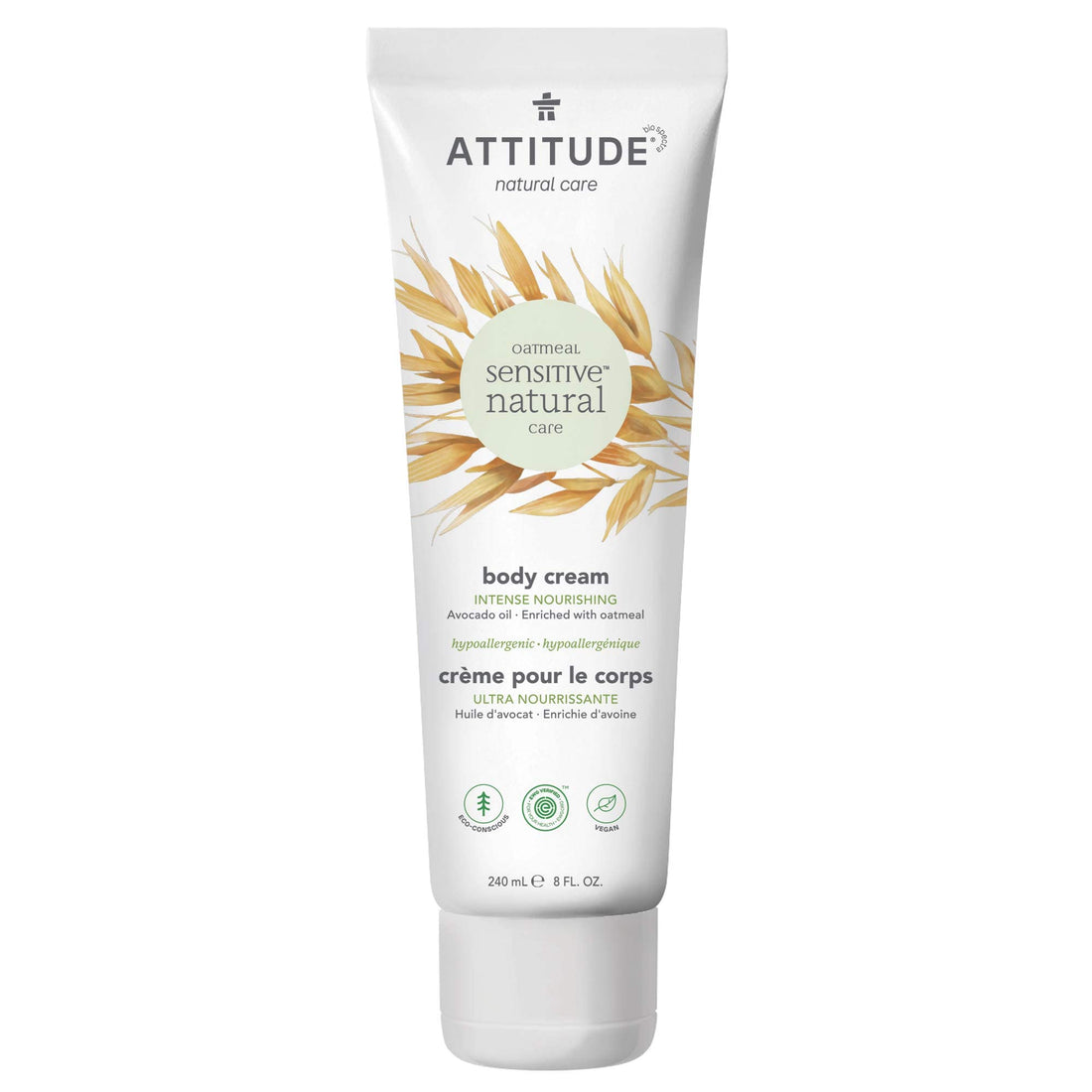 ATTITUDE Nourishing Body Cream for Dry & Sensitive Skin, With Soothing Oatmeal, Dermatologist-tested & Hypoallergenic, EWG Verified Body Moisturizer, Avocado Oil, 8.1 Fl. Oz.