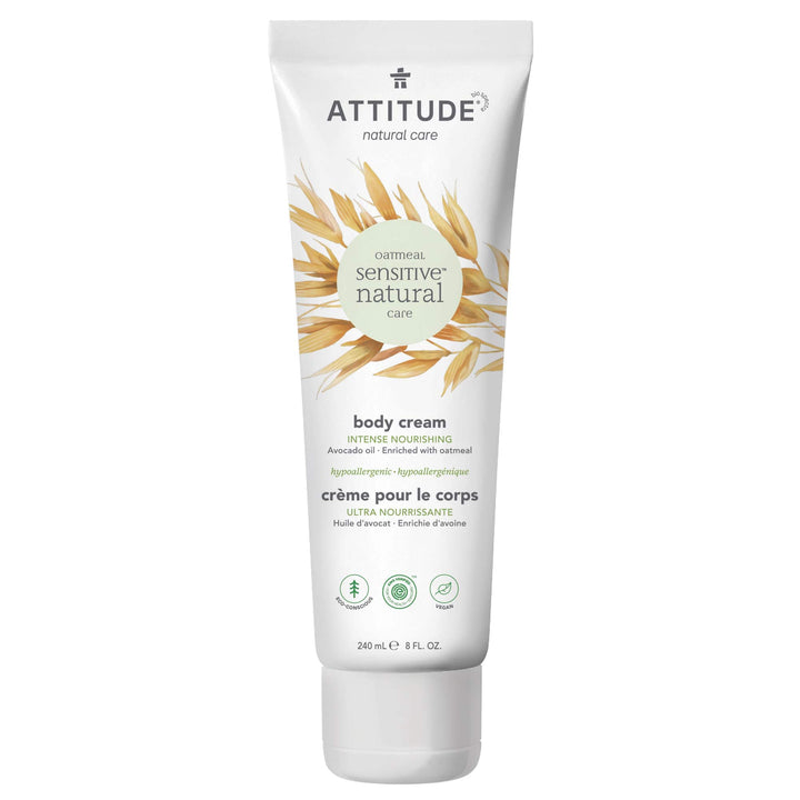 ATTITUDE Nourishing Body Cream for Dry & Sensitive Skin, With Soothing Oatmeal, Dermatologist-tested & Hypoallergenic, EWG Verified Body Moisturizer, Avocado Oil, 8.1 Fl. Oz.