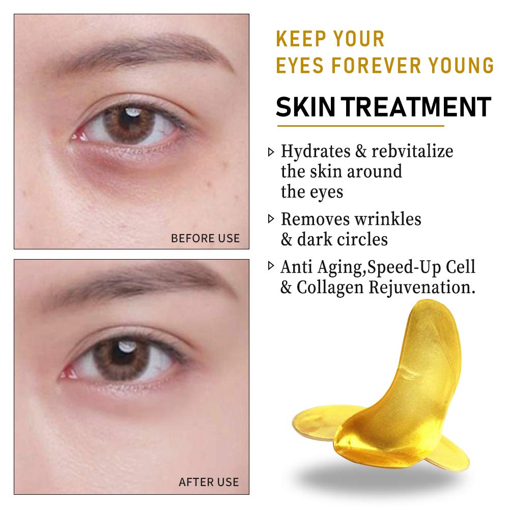Vandarllin 20 Pairs: 24K Gold Powder Gel Collagen Eye Masks Sheet Patch, Anti Aging, Remove Bags, Dark Circles &Puffiness, Anti Wrinkle, Moisturising, Hydrating, Uplifting Whitening, Remove Blemish