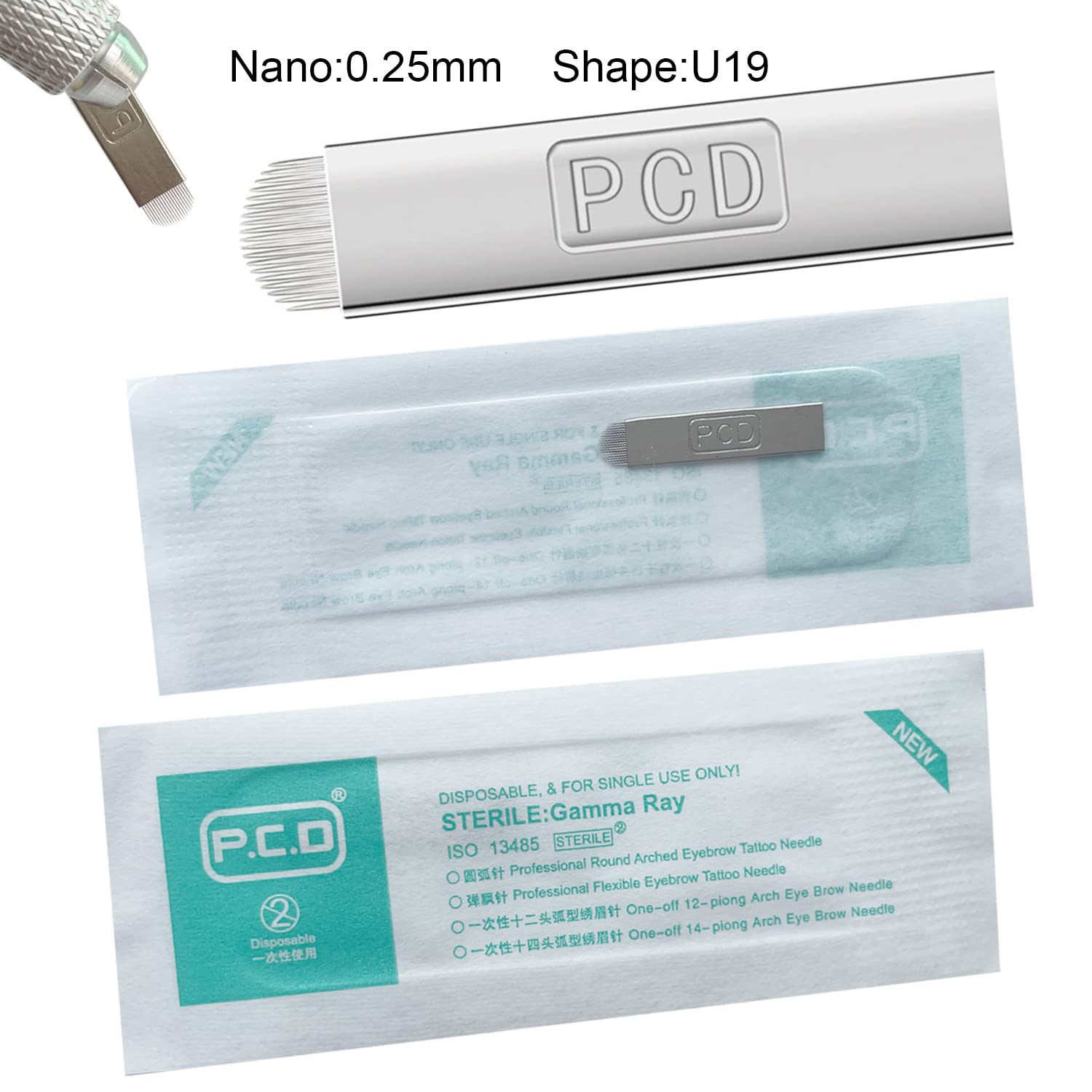 Linyansz Pcd Needles: Disposable Eyebrow Microblading Needles, Lip Tattooing Microblades Permanent Makeup Blades For Single Use Only (Pcd12+Pcd14+Pcd19U) 30Pcs