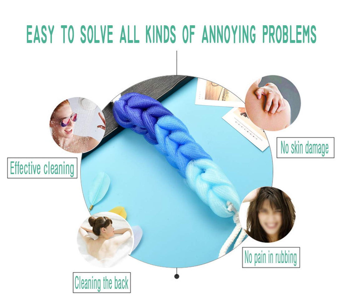 AARainbow 4 Packs Long Stretch Back Sponge with Rope Handles Back Scrubber Body Sponges for Bathing, Bath Shower Mesh Sponge Body Deep Cleaning for Men & Women (H-Gradient Color)