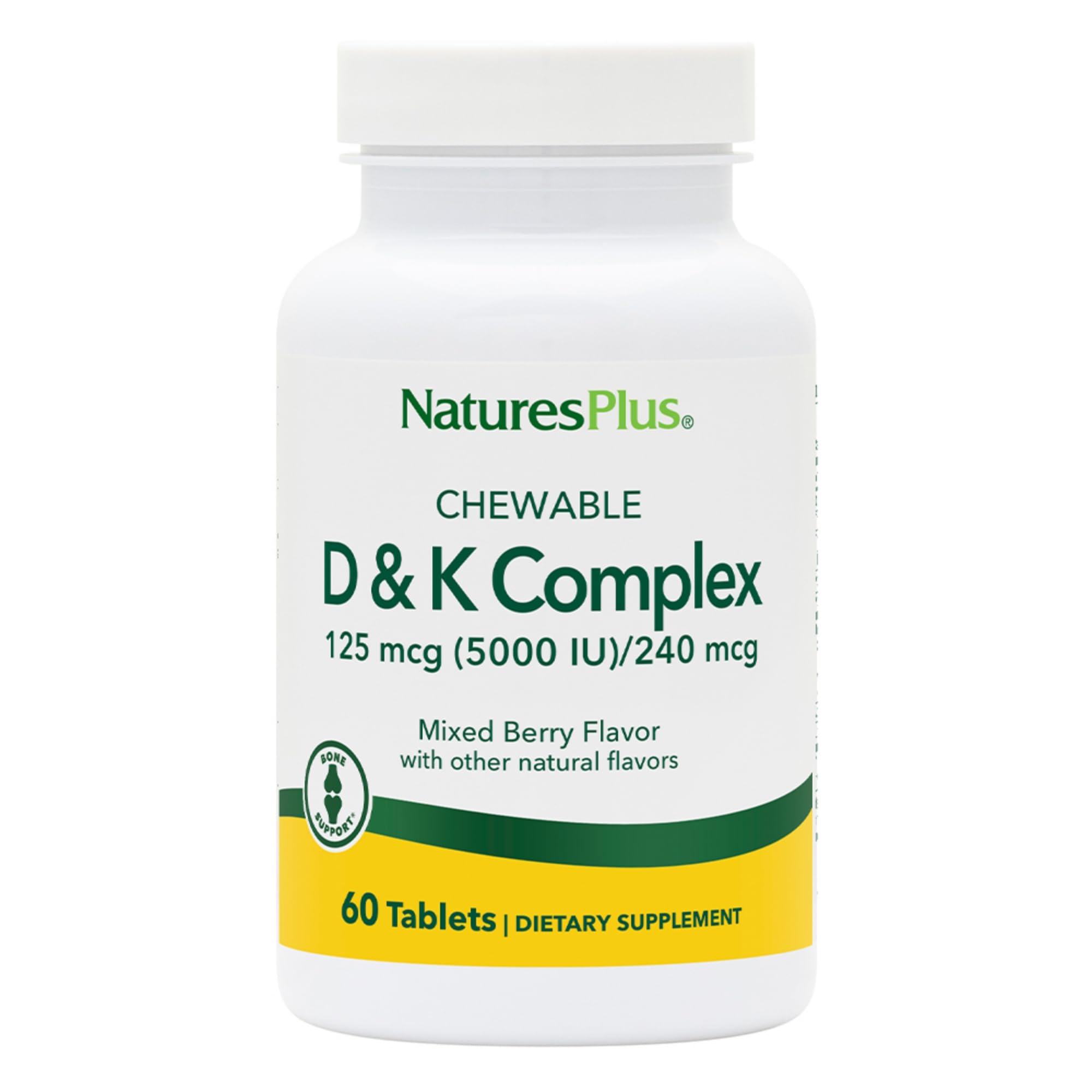 Natures Plus D & K Complex - 60 Mixed Berry Chewables - Supports Calcium Metabolism - Vegetarian, Non-GMO, Gluten Free, Soy Free - 60 Servings