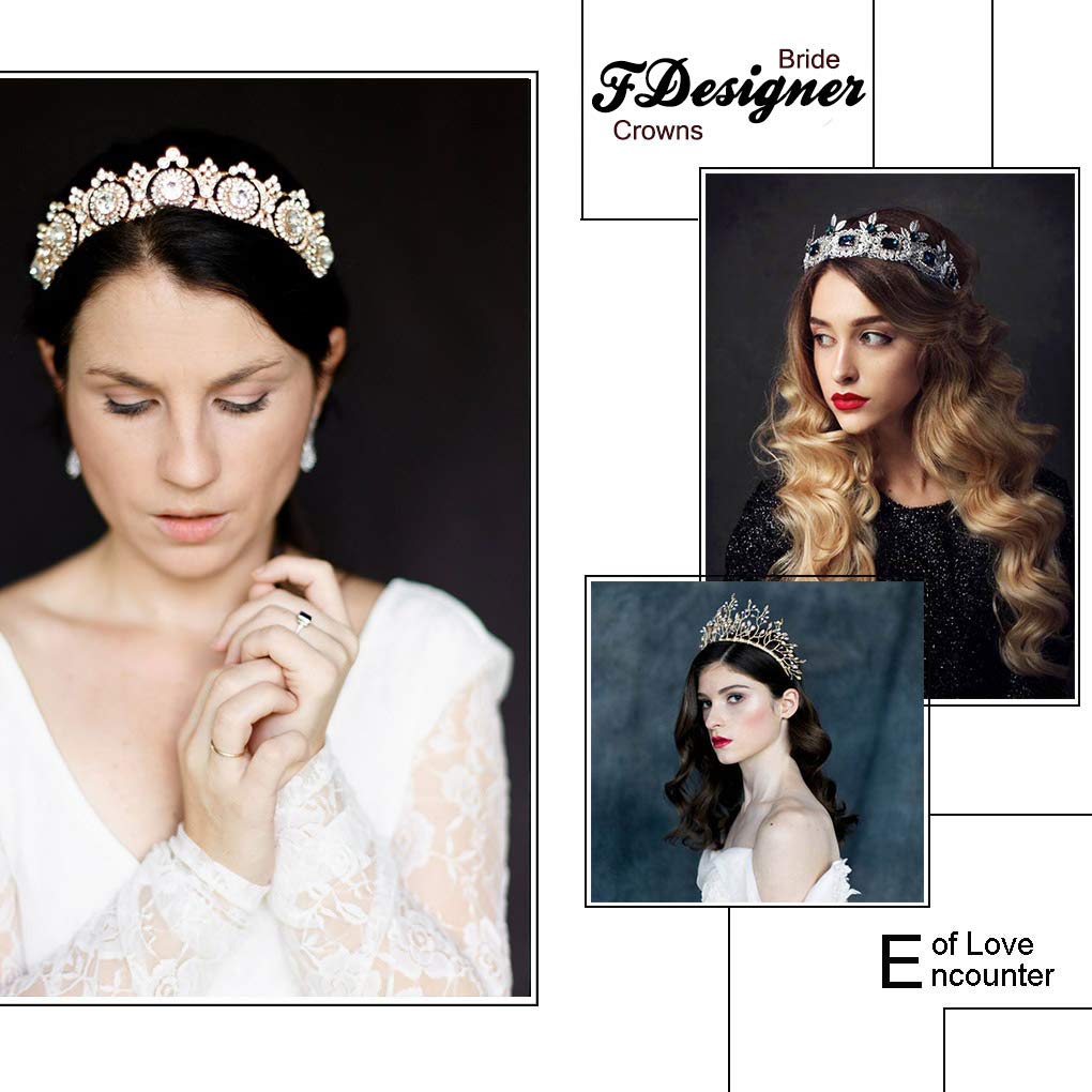 FDesigner Bride Crowns Wedding Crystal Tiaras Hair Jewelry Bridal Hair Accessories Princess Prom Headpieces for Women and Girls (Rose Gold)