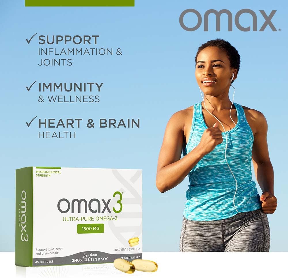 Omax3 Natural Omega 3 Fish Oil Pills 1500 MG EPA DHA - Omega3 Fatty Acid Muscle & Joint Support Supplements - Gluten Free, Wild Caught, Non GMO, 60-Day Supply Blister Packed (2 Boxes)