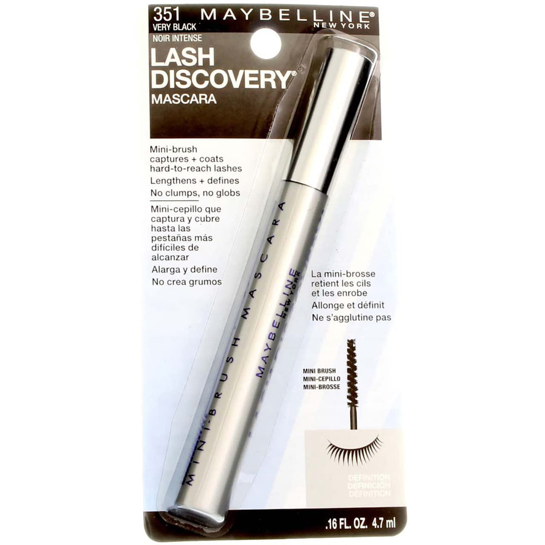 Maybelline New York Lash Discovery Washable Mascara, Very Black [351] 0.16 oz (Pack of 2)