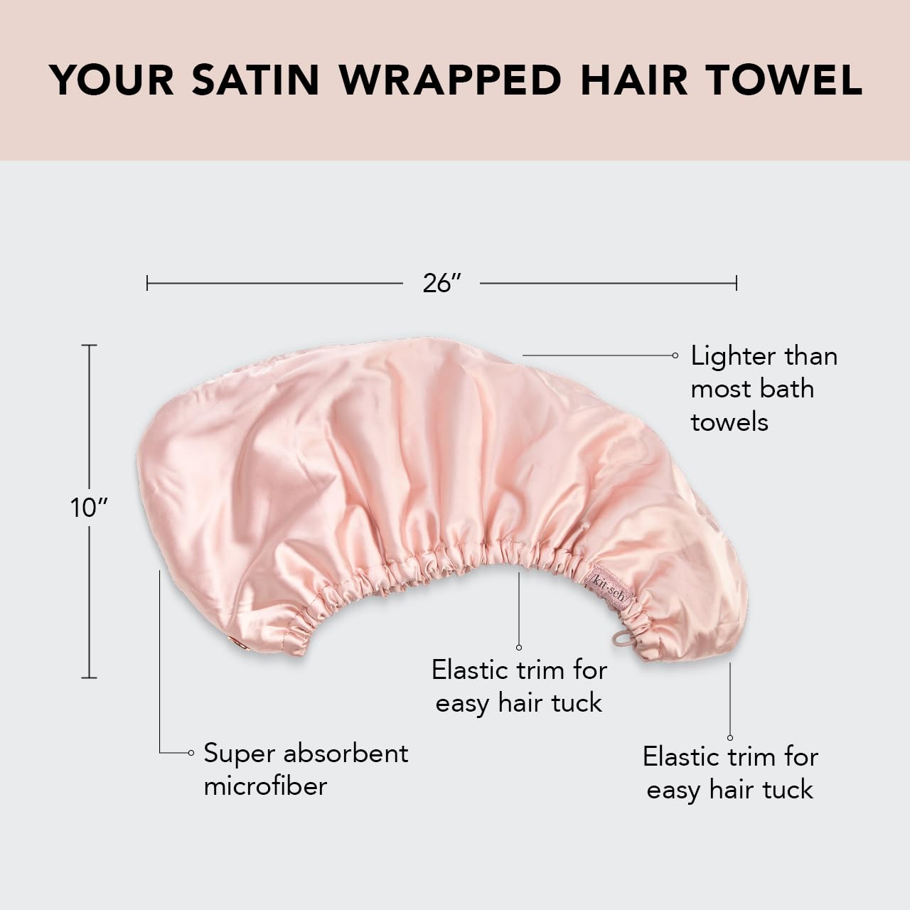 Kitsch Satin & Microfiber Hair Towel Wrap for Women, Absorbent Hair Wrap Towel for Wet Hair, Quick Dry Hair Towel for Long Hair, Microfiber Towel, Hair Turban Towel, Hair Accessories for Women (Blush)