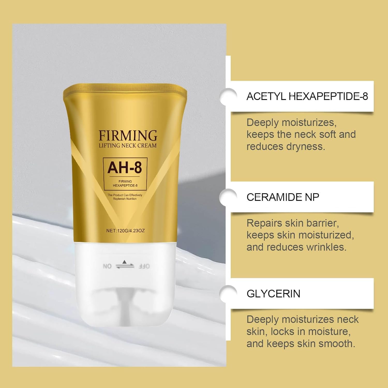 ZJRC AH-8 Firming Neck Cream for Crepey Skin Body Care Comfort Neck Firming Cream with Roller, Anti-Aging Moisturizer for Neck and Chest, Skin Tightening Lotion