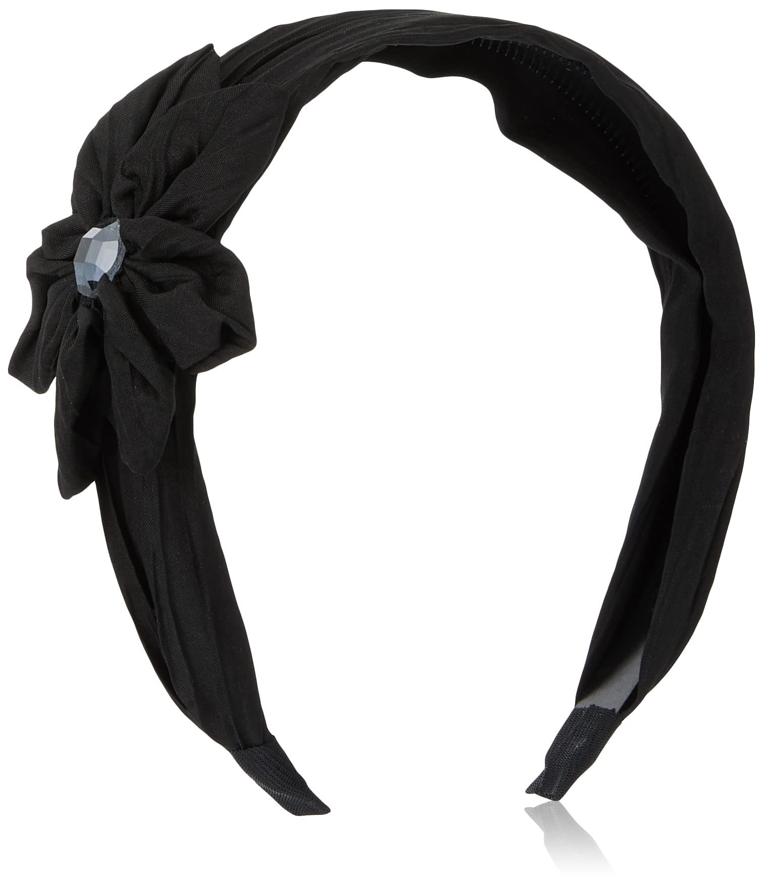 Caravan Rose Bud Topped With Crystal On Gathered Fashion Fabric Headband