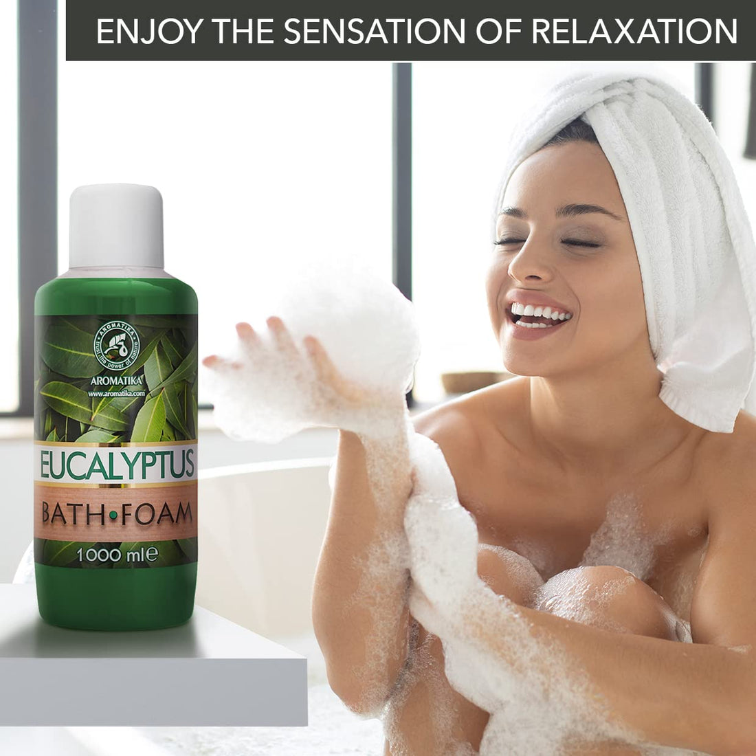 Bath Foam with Eucalyptus Essential Oil - 34 Fl Oz (1000ml) - Body Care - Good Sleep - Beauty - Bathing - Body Care - Wellness - Relax - Aromatherapy - Spa - Bubble Baths